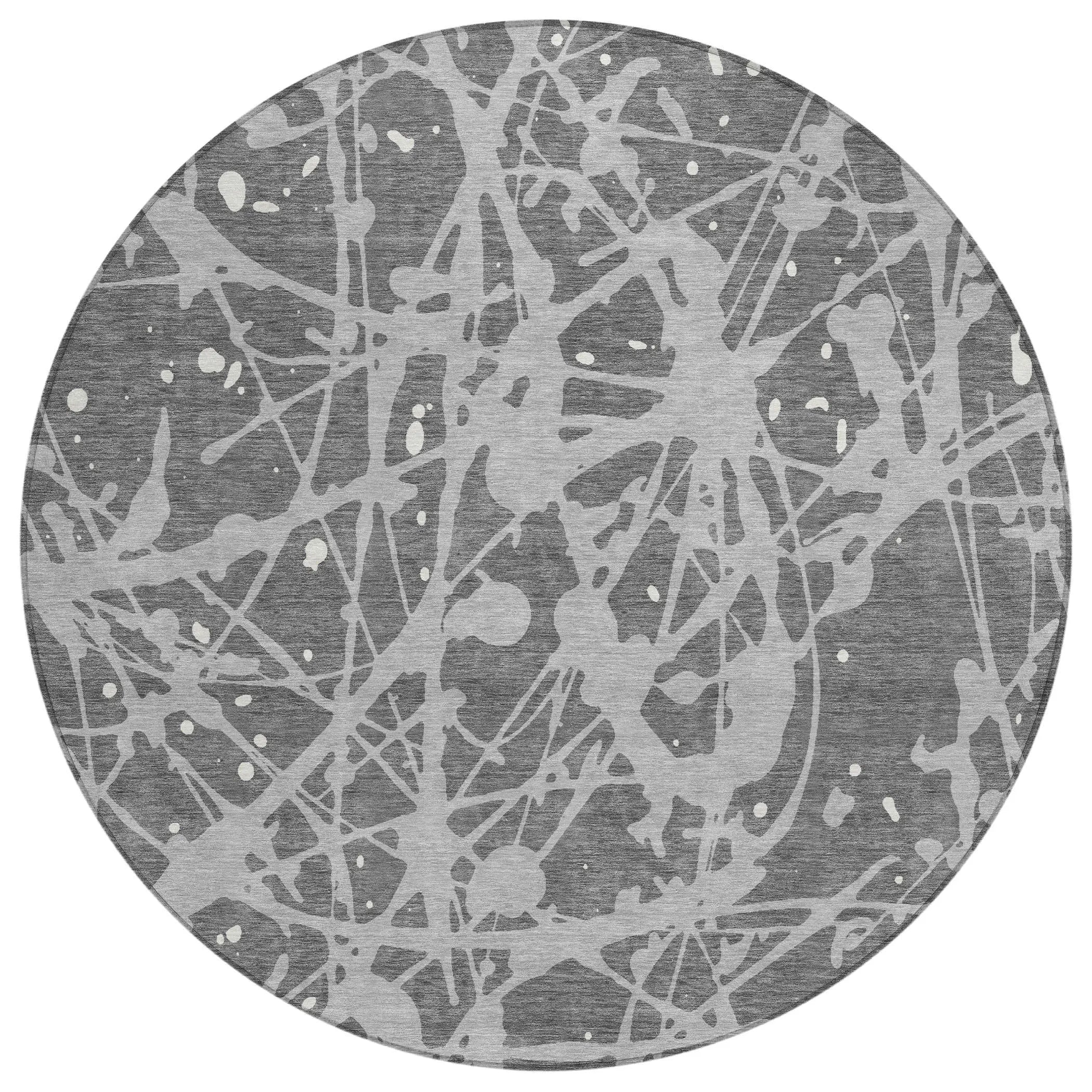 8' Gray And Silver Round Abstract Washable Indoor Outdoor Area Rug Homeroots Outdoor