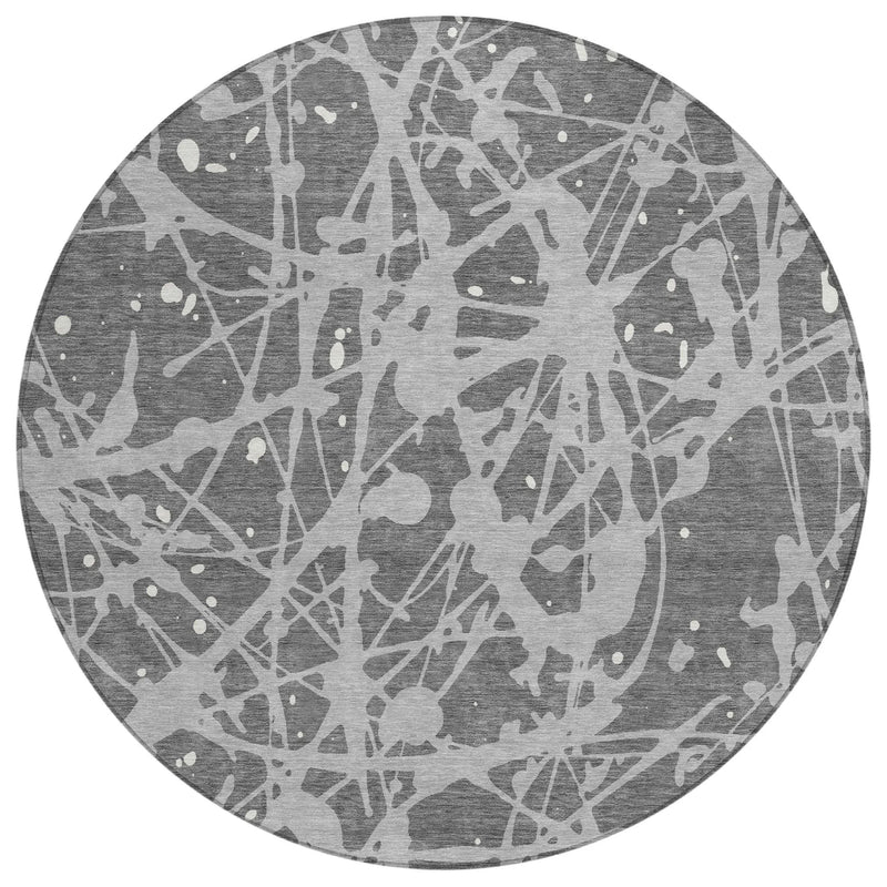 8' Gray And Silver Round Abstract Washable Indoor Outdoor Area Rug Homeroots Outdoor