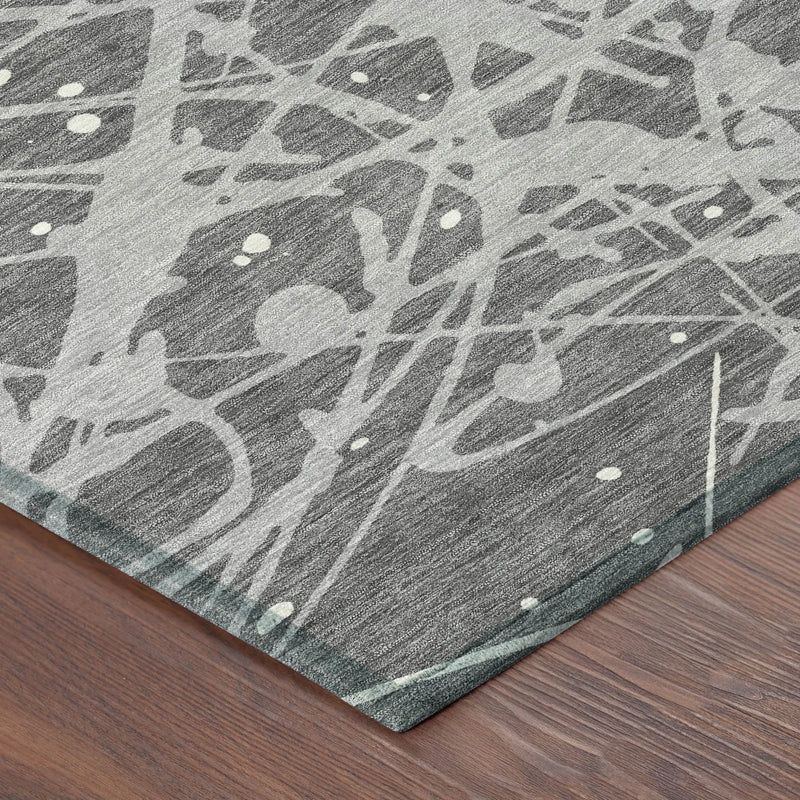 8' Gray And Silver Round Abstract Washable Indoor Outdoor Area Rug Homeroots Outdoor
