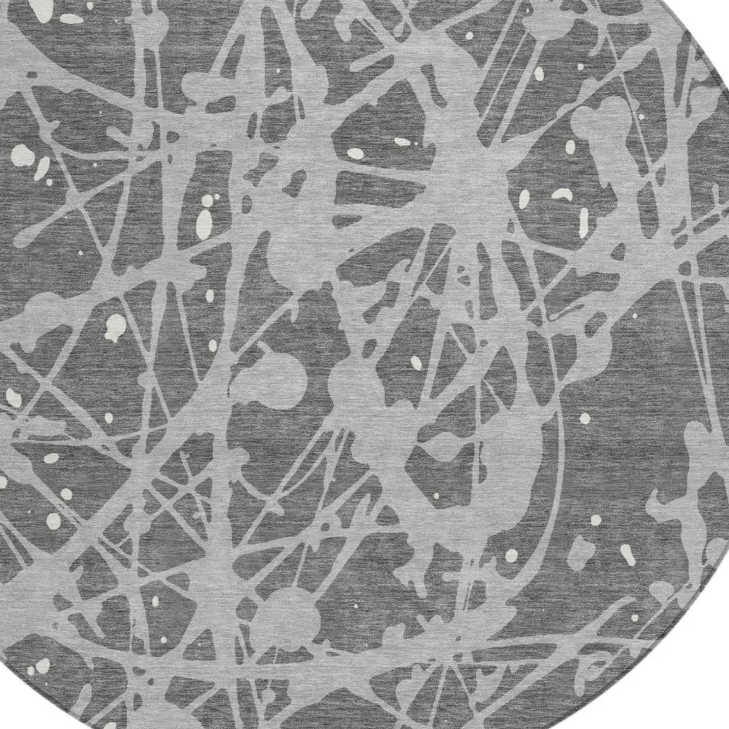 8' Gray And Silver Round Abstract Washable Indoor Outdoor Area Rug Homeroots Outdoor