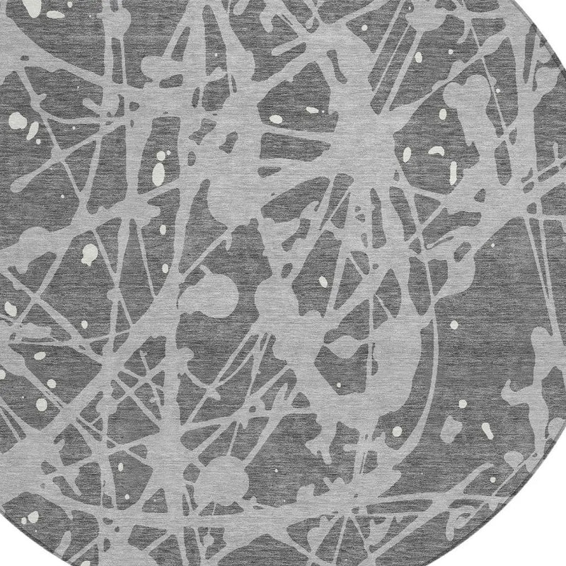 8' Gray And Silver Round Abstract Washable Indoor Outdoor Area Rug Homeroots Outdoor