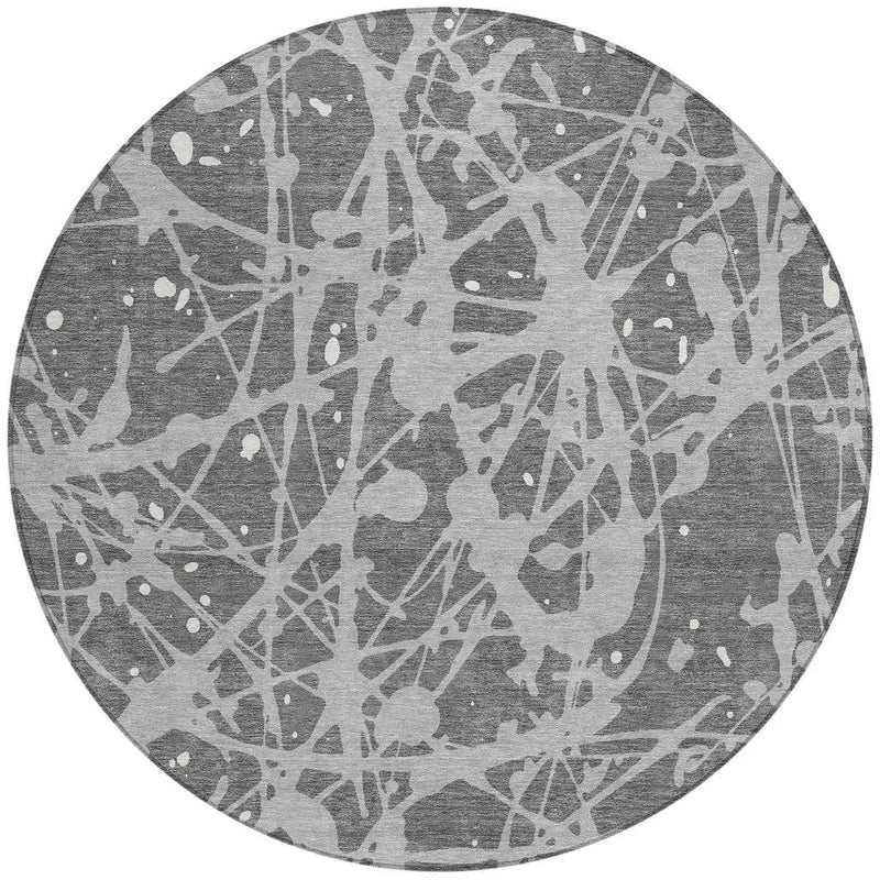 8' Gray And Silver Round Abstract Washable Indoor Outdoor Area Rug Homeroots Outdoor