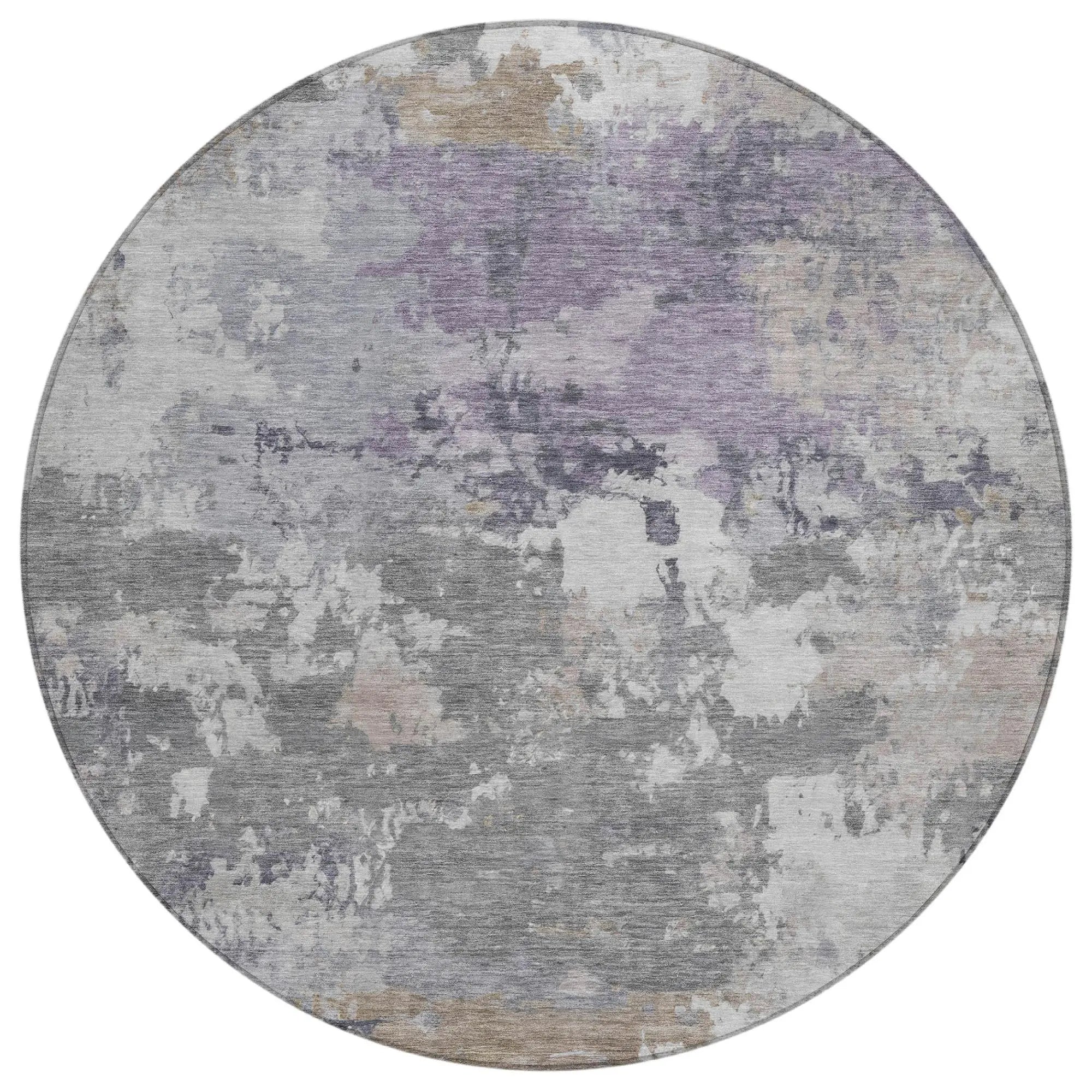 8' Gray And Silver Round Abstract Washable Indoor Outdoor Area Rug Homeroots Outdoor