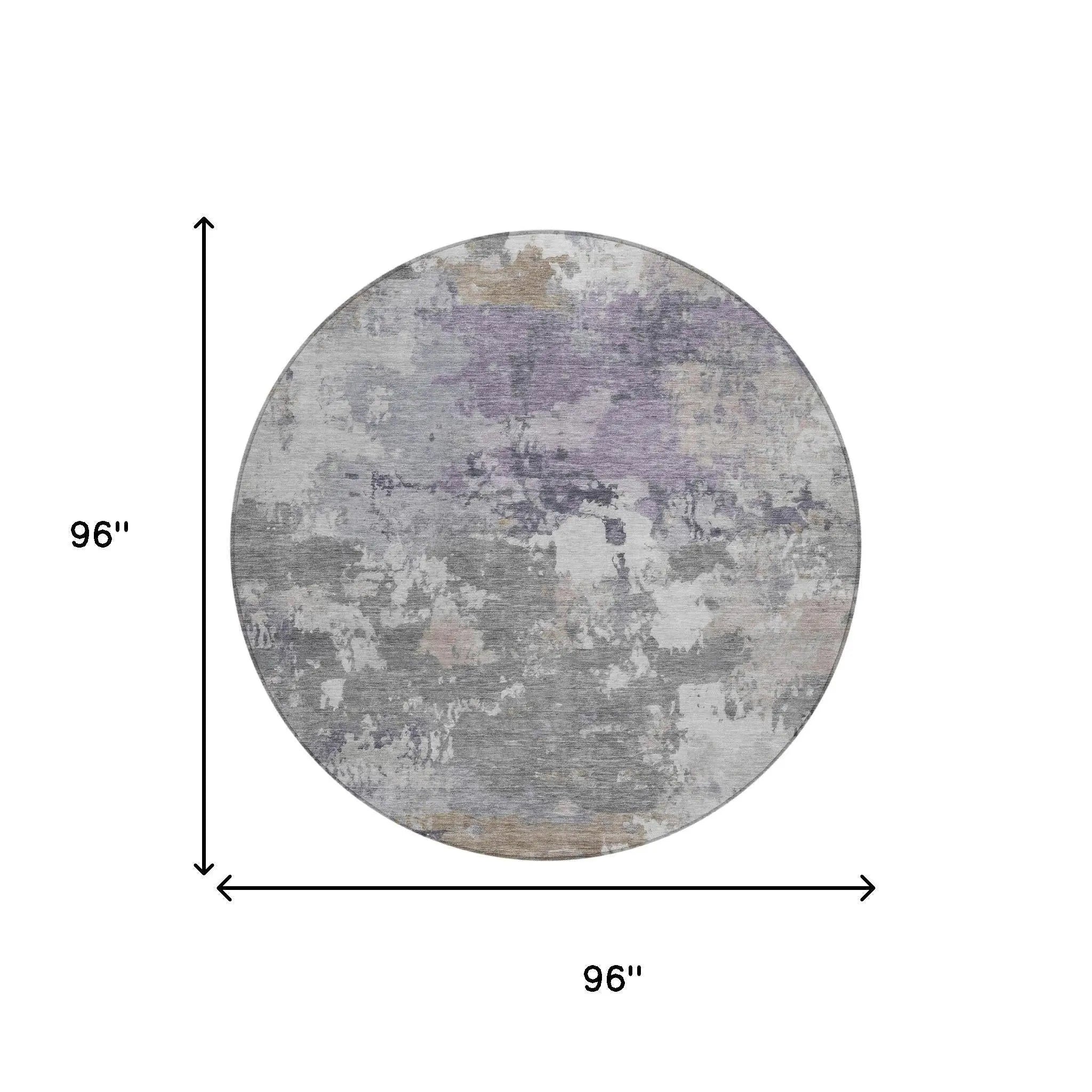 8' Gray And Silver Round Abstract Washable Indoor Outdoor Area Rug Homeroots Outdoor