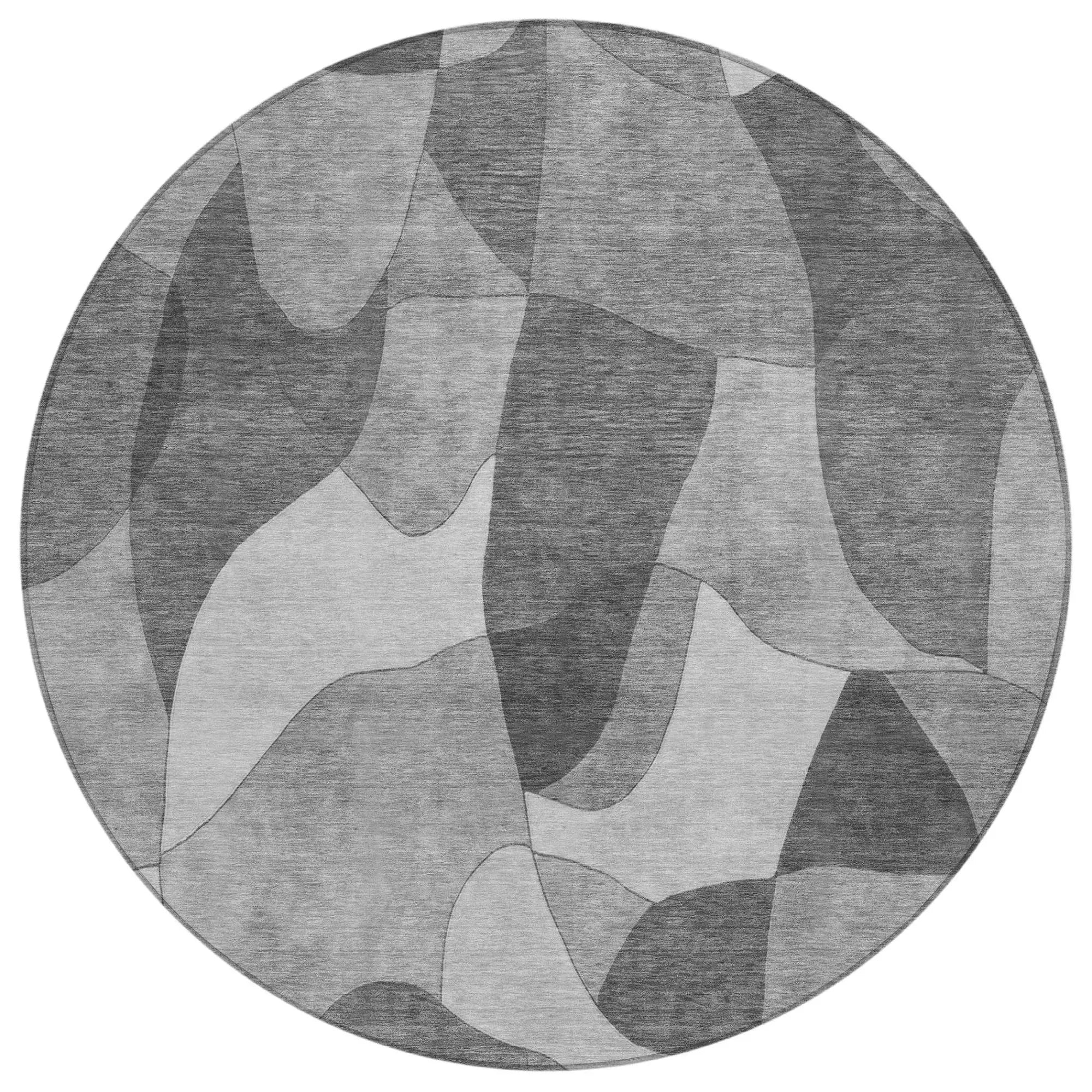 8' Gray And Silver Round Abstract Washable Indoor Outdoor Area Rug Homeroots Outdoor