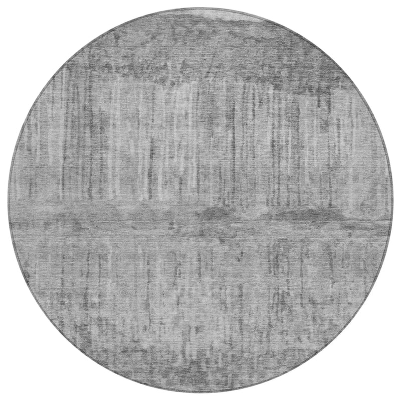 8' Gray And Silver Round Abstract Washable Indoor Outdoor Area Rug Homeroots Outdoor