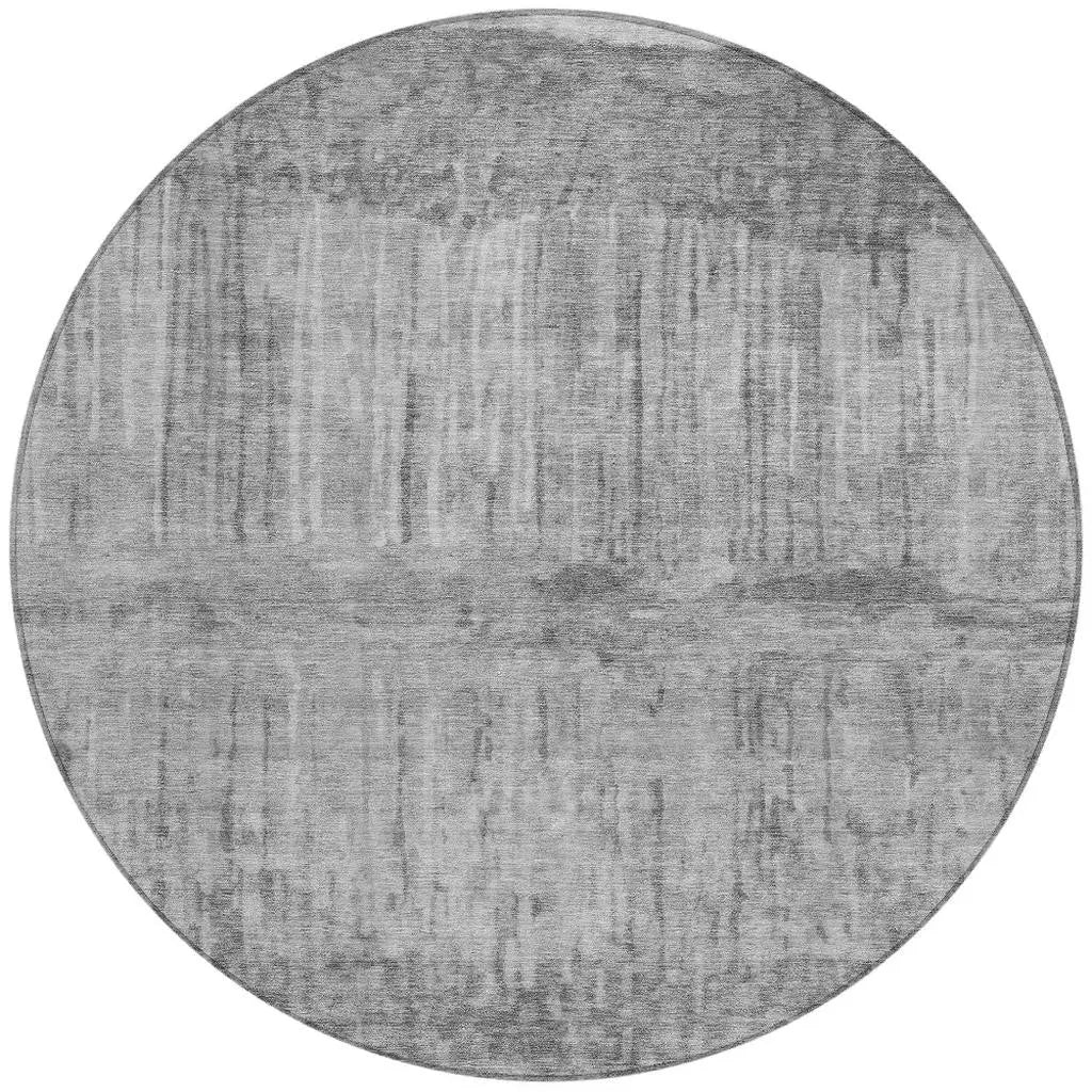 8' Gray And Silver Round Abstract Washable Indoor Outdoor Area Rug Homeroots Outdoor