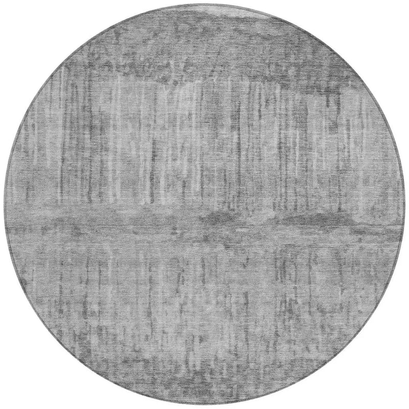 8' Gray And Silver Round Abstract Washable Indoor Outdoor Area Rug Homeroots Outdoor