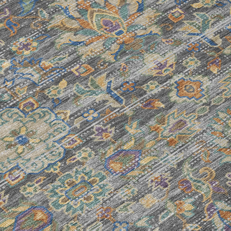 8' Gray And Silver Round Floral Medallion Washable Indoor Outdoor Area Rug Homeroots Outdoor