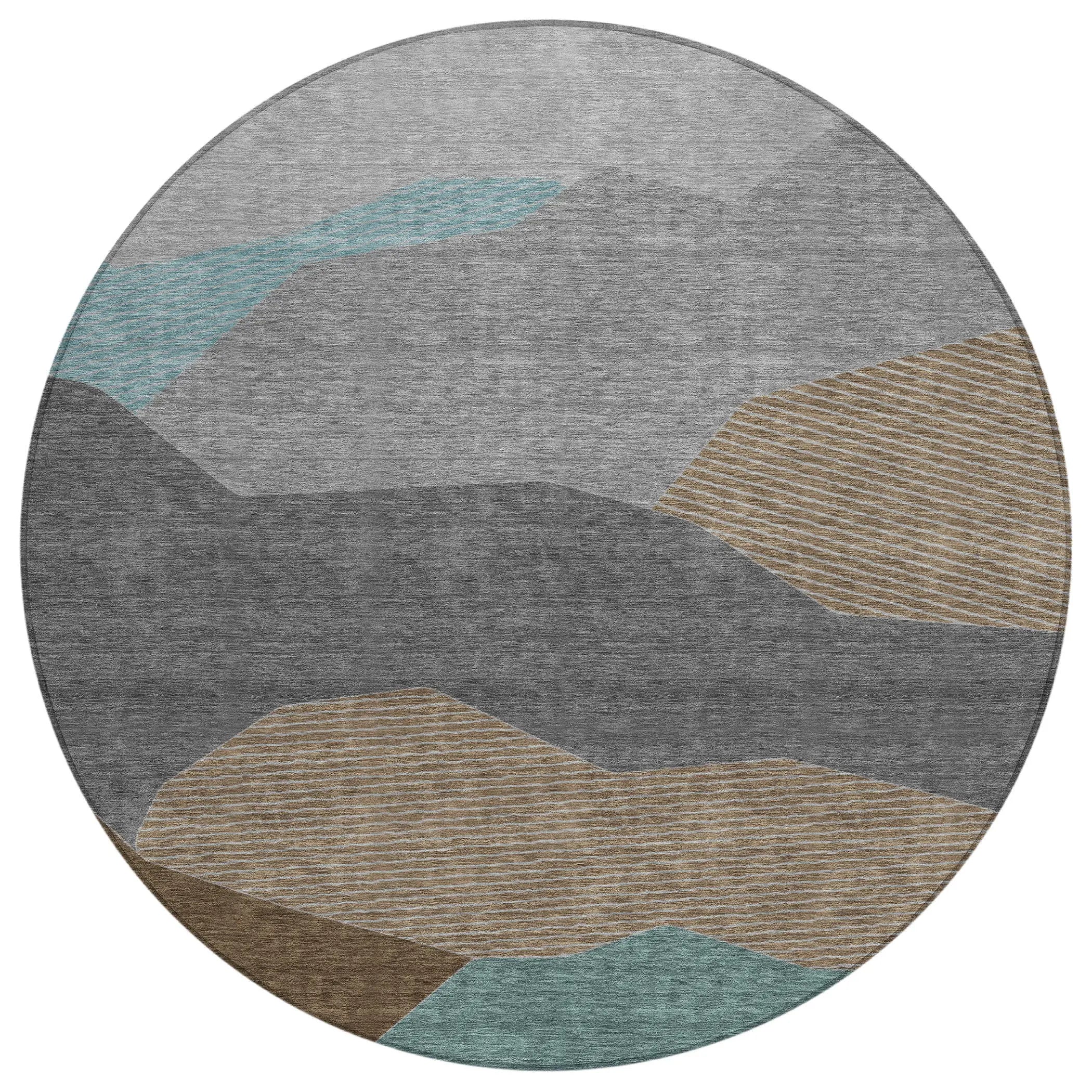8' Gray And Silver Round Geometric Washable Indoor Outdoor Area Rug Homeroots Outdoor