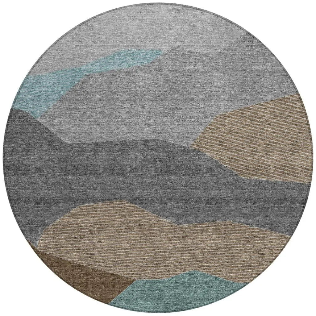 8' Gray And Silver Round Geometric Washable Indoor Outdoor Area Rug Homeroots Outdoor