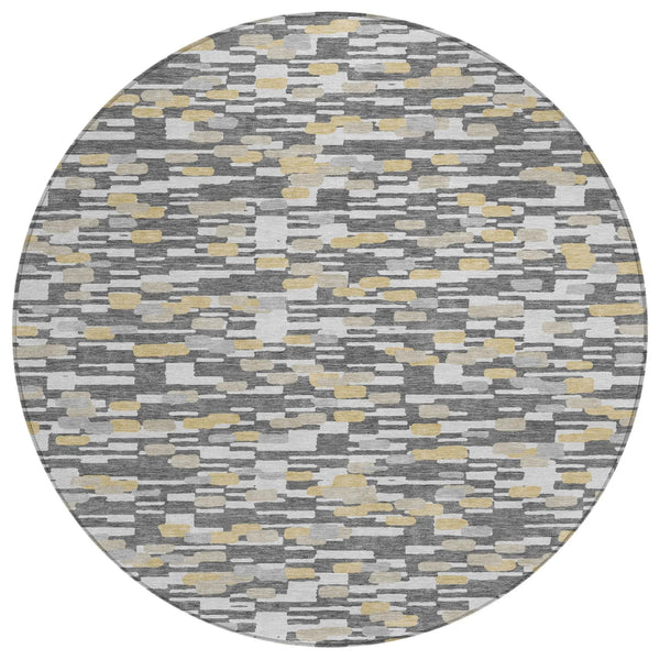 8' Gray And Silver Round Geometric Washable Indoor Outdoor Area Rug Homeroots Outdoor