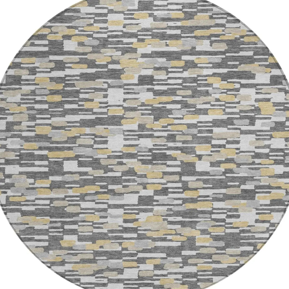 8' Gray And Silver Round Geometric Washable Indoor Outdoor Area Rug Homeroots Outdoor