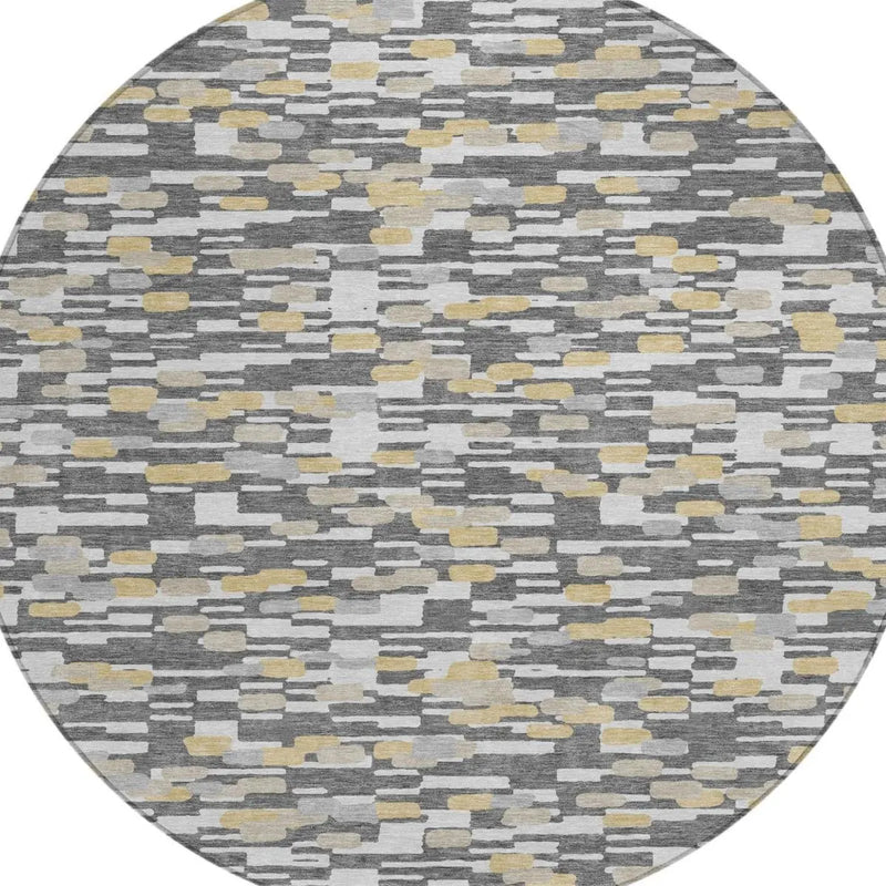 8' Gray And Silver Round Geometric Washable Indoor Outdoor Area Rug Homeroots Outdoor