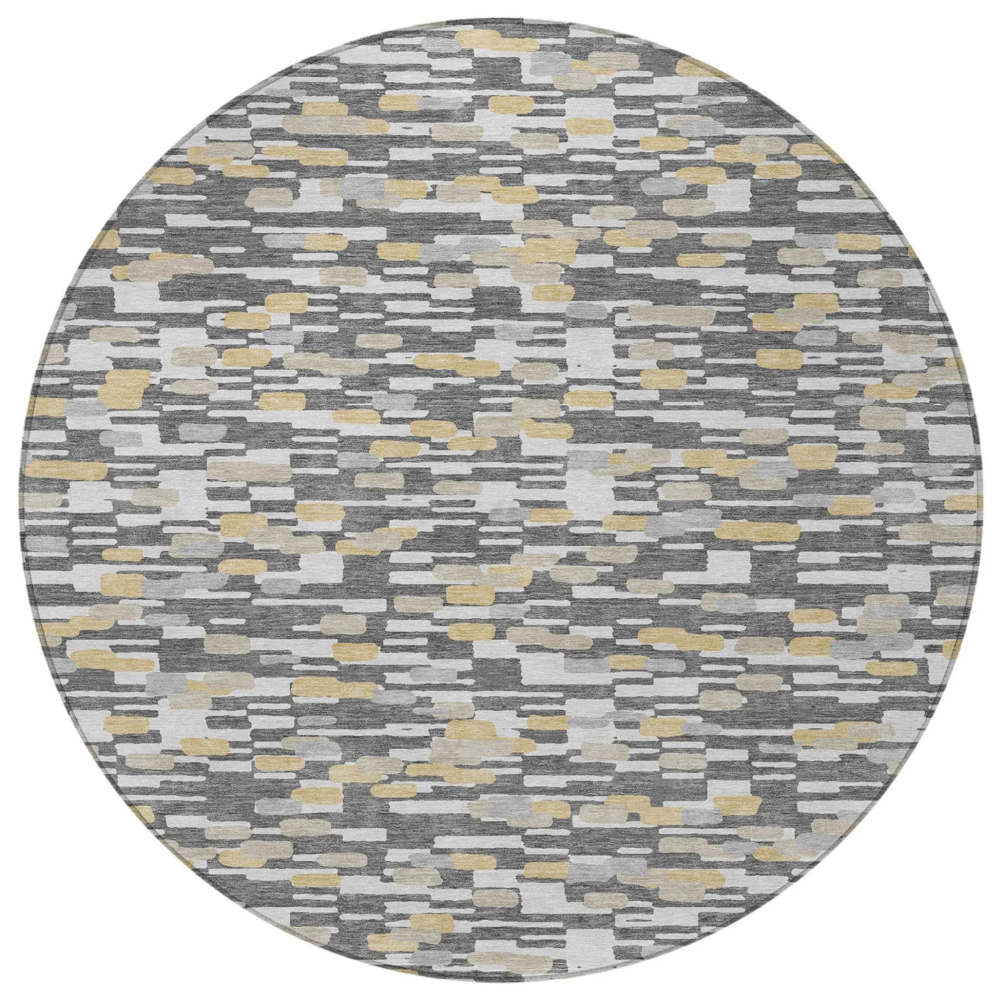 8' Gray And Silver Round Geometric Washable Indoor Outdoor Area Rug Homeroots Outdoor