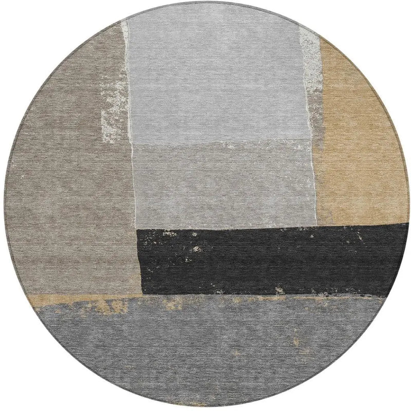 8' Gray And Silver Round Geometric Washable Indoor Outdoor Area Rug Homeroots Outdoor