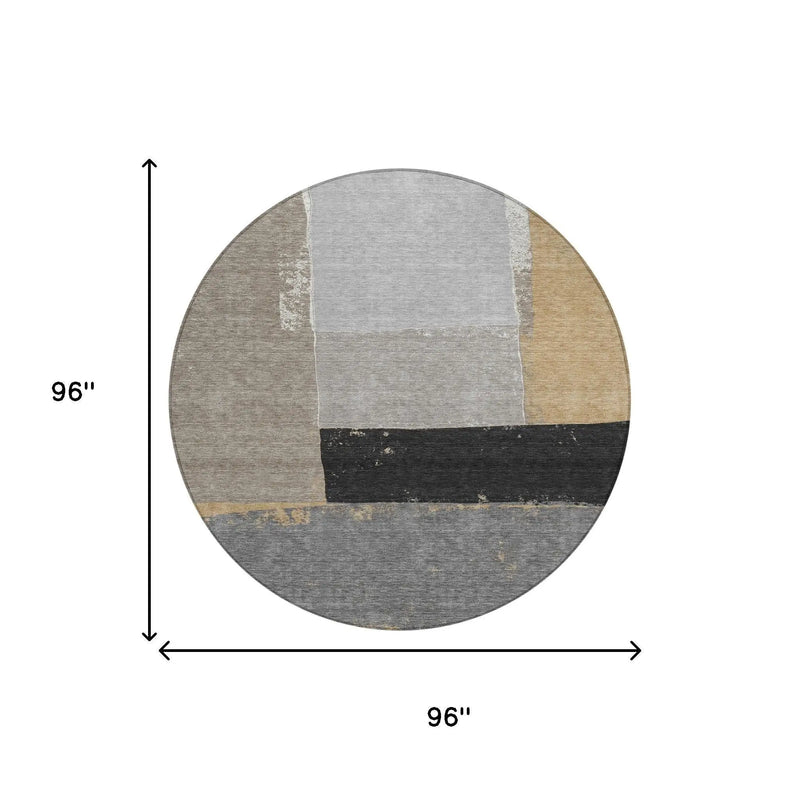 8' Gray And Silver Round Geometric Washable Indoor Outdoor Area Rug Homeroots Outdoor