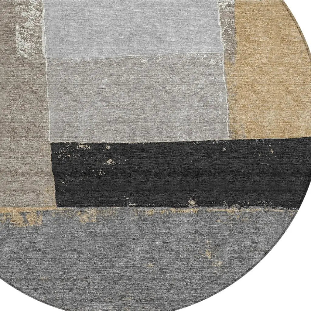 8' Gray And Silver Round Geometric Washable Indoor Outdoor Area Rug Homeroots Outdoor