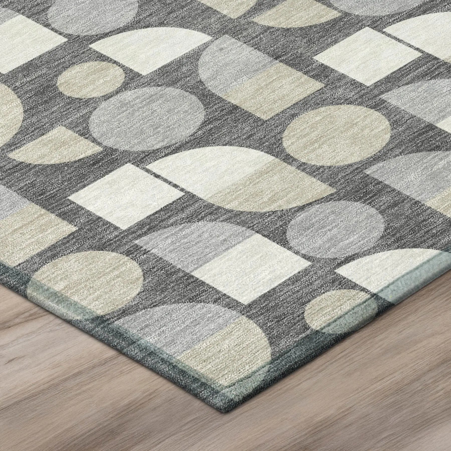 8' Gray And Silver Round Geometric Washable Indoor Outdoor Area Rug Homeroots Outdoor