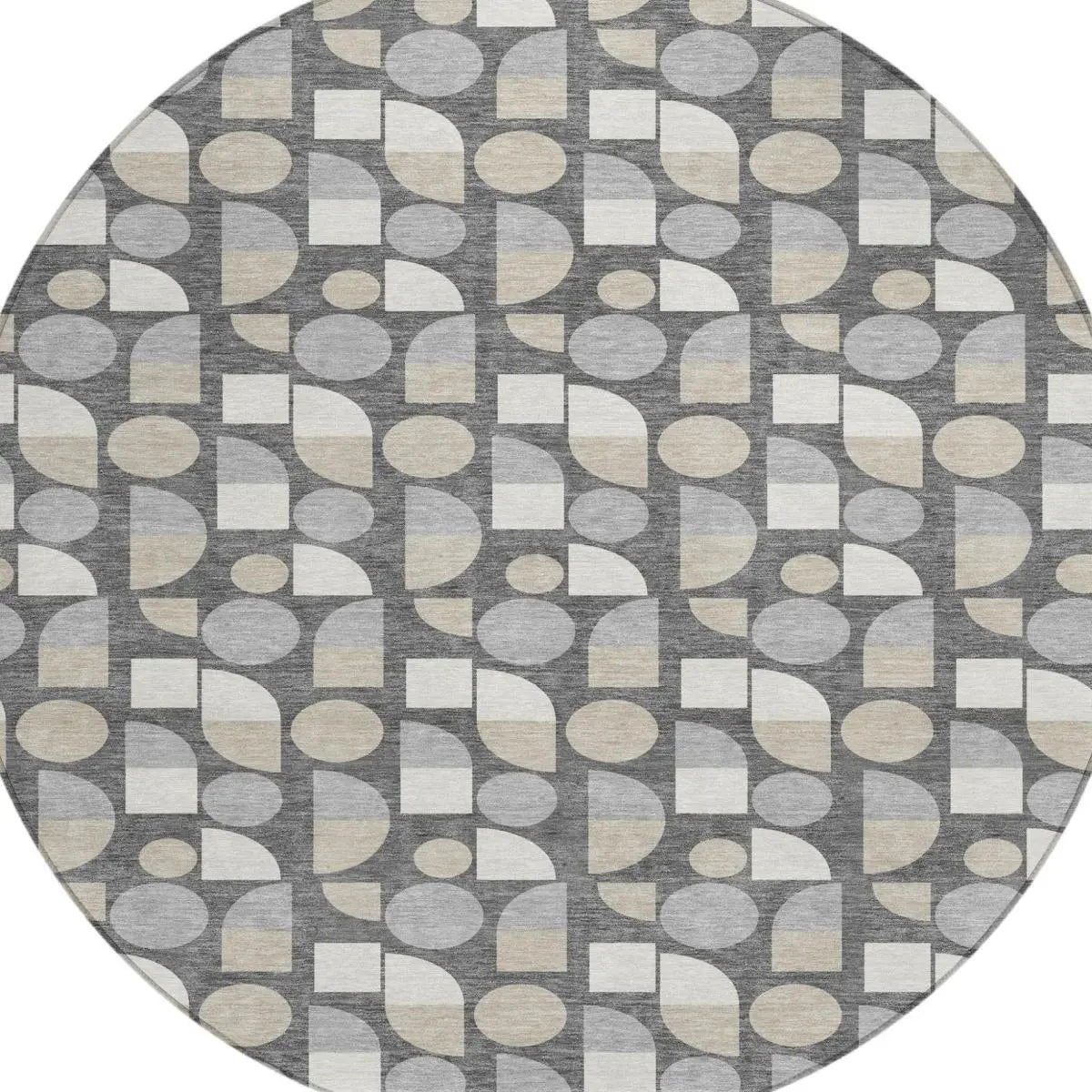 8' Gray And Silver Round Geometric Washable Indoor Outdoor Area Rug Homeroots Outdoor