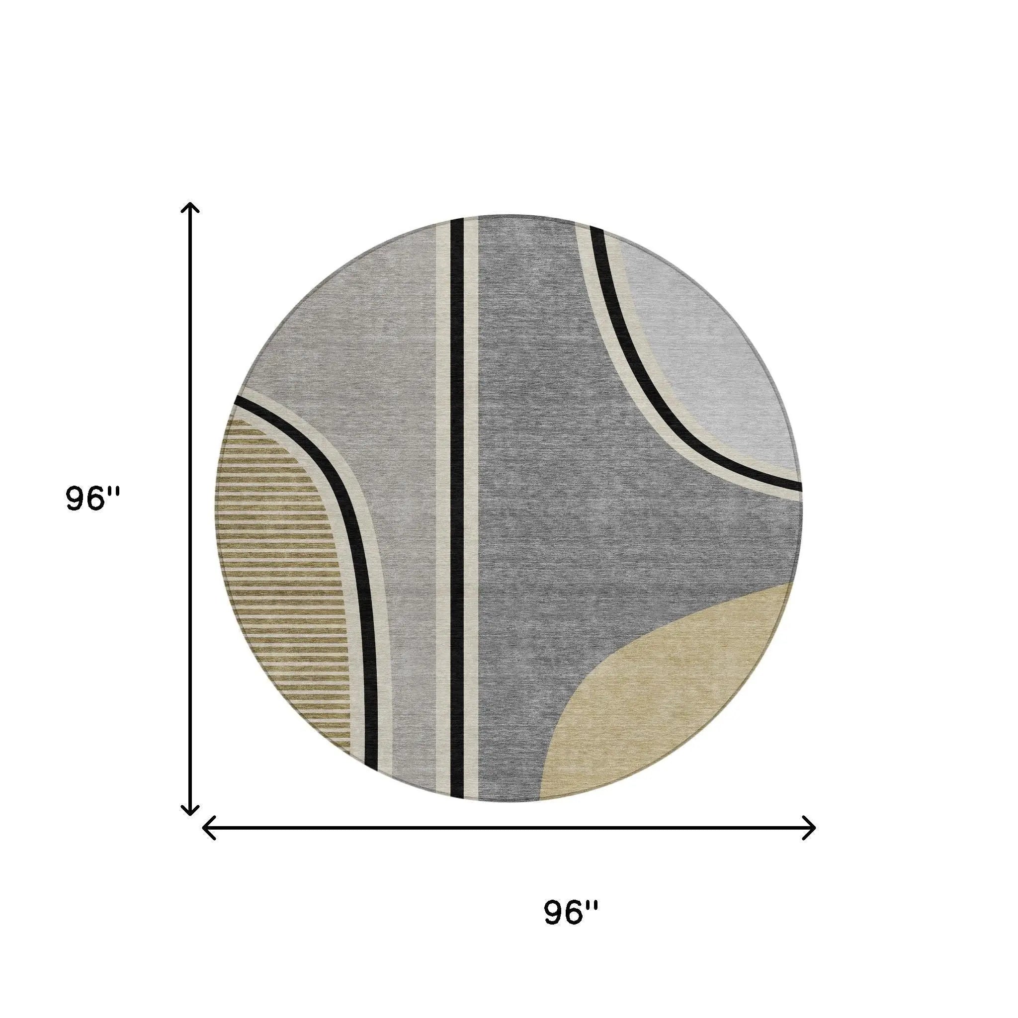 8' Gray And Silver Round Geometric Washable Indoor Outdoor Area Rug Homeroots Outdoor