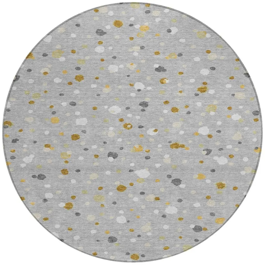 8' Gray And Silver Round Geometric Washable Indoor Outdoor Area Rug Homeroots Outdoor
