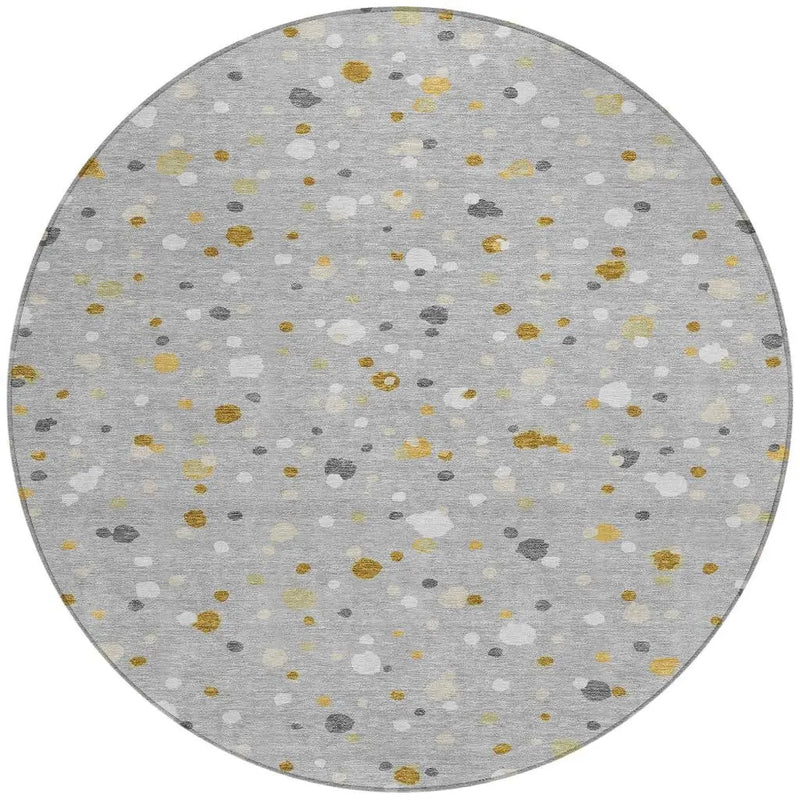8' Gray And Silver Round Geometric Washable Indoor Outdoor Area Rug Homeroots Outdoor