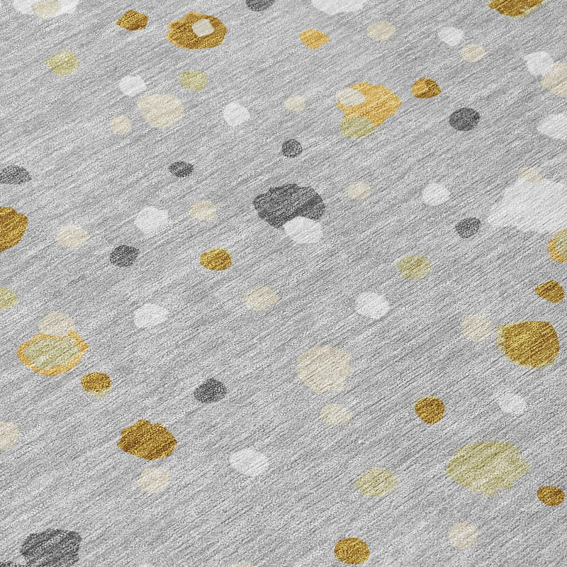 8' Gray And Silver Round Geometric Washable Indoor Outdoor Area Rug Homeroots Outdoor