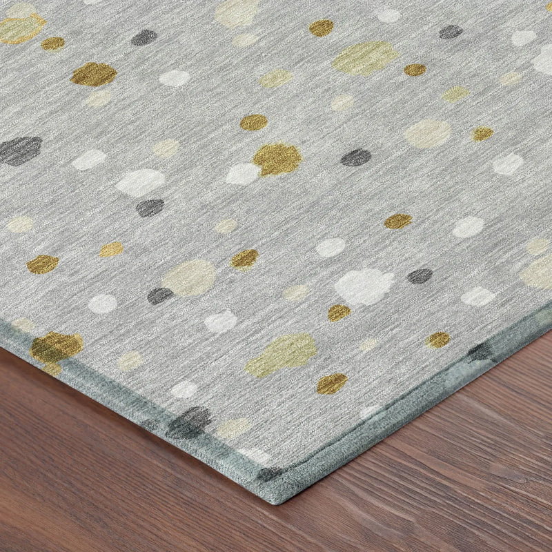 8' Gray And Silver Round Geometric Washable Indoor Outdoor Area Rug Homeroots Outdoor