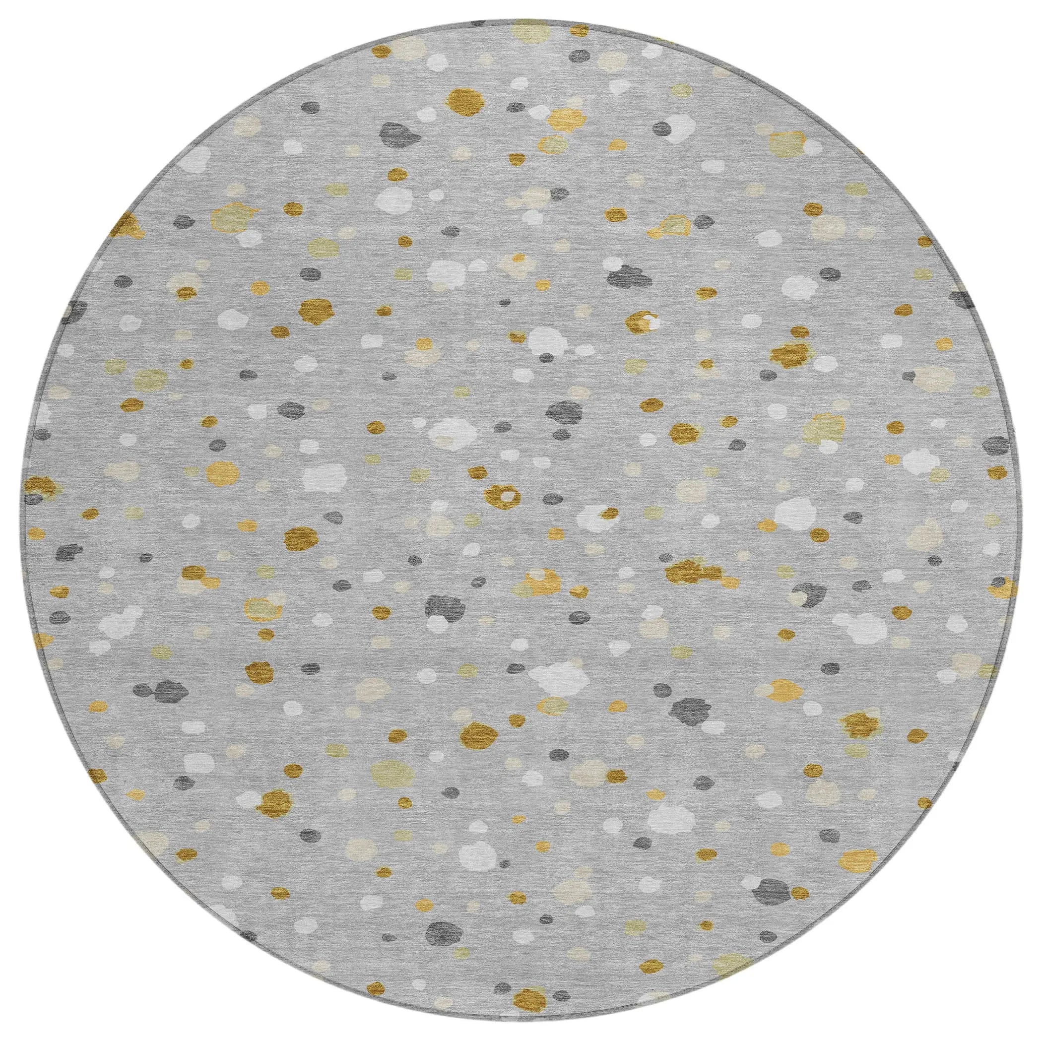 8' Gray And Silver Round Geometric Washable Indoor Outdoor Area Rug Homeroots Outdoor