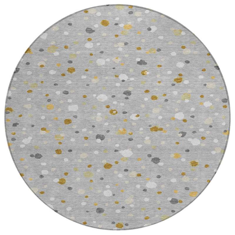8' Gray And Silver Round Geometric Washable Indoor Outdoor Area Rug Homeroots Outdoor