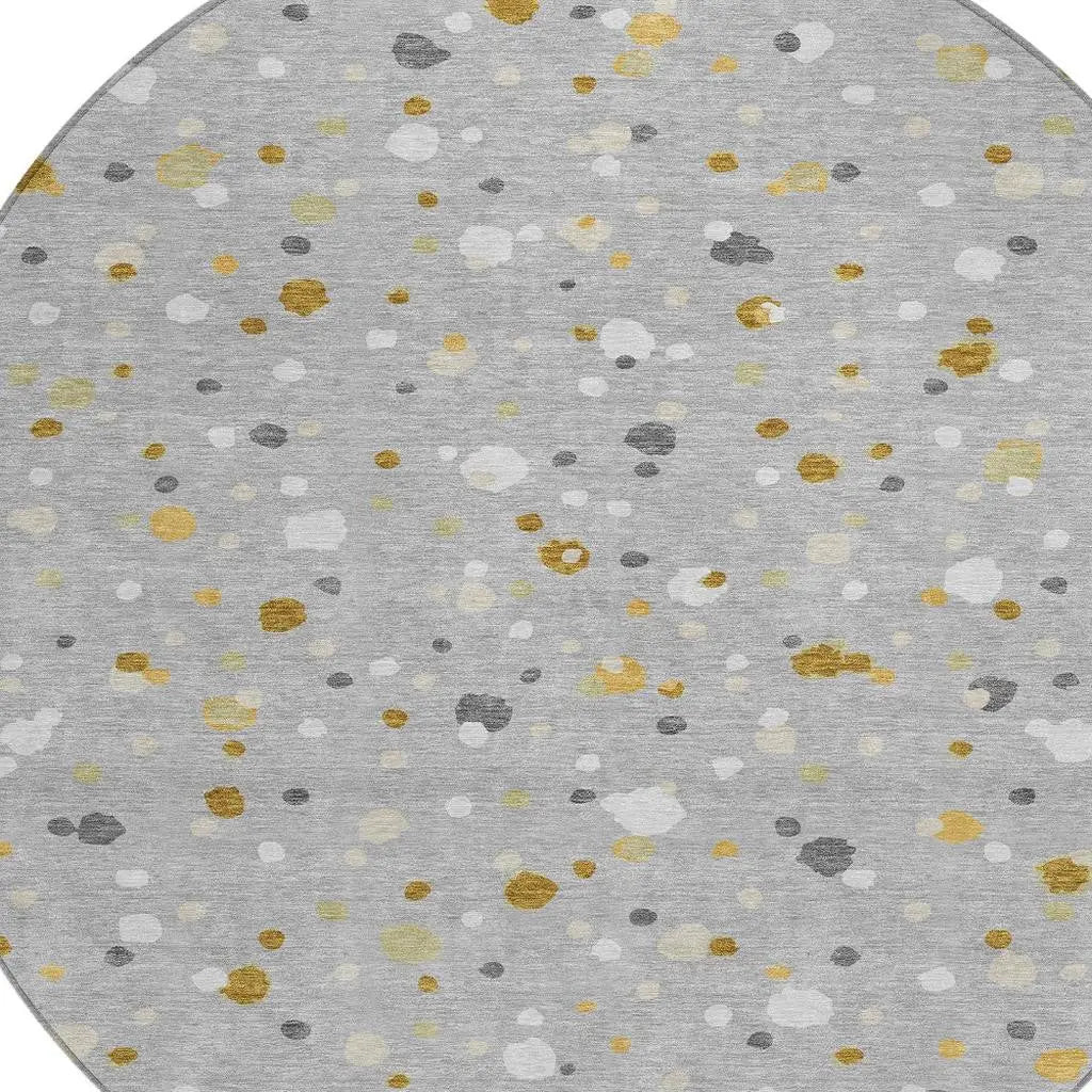 8' Gray And Silver Round Geometric Washable Indoor Outdoor Area Rug Homeroots Outdoor