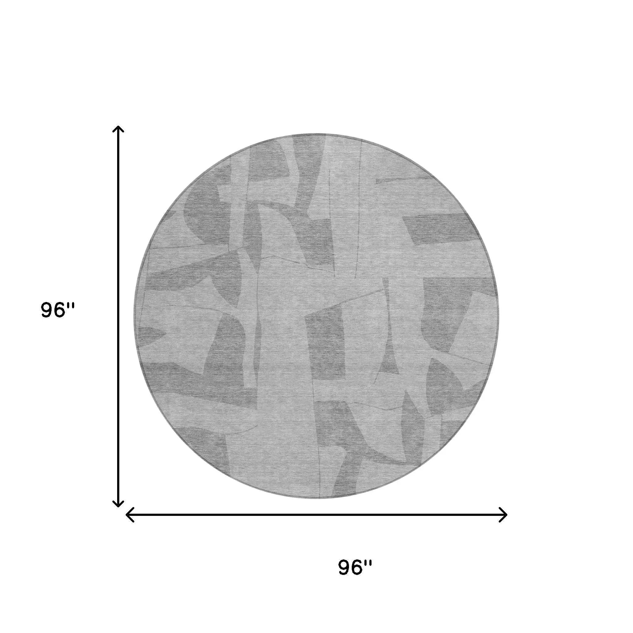 8' Gray And Silver Round Geometric Washable Indoor Outdoor Area Rug Homeroots Outdoor