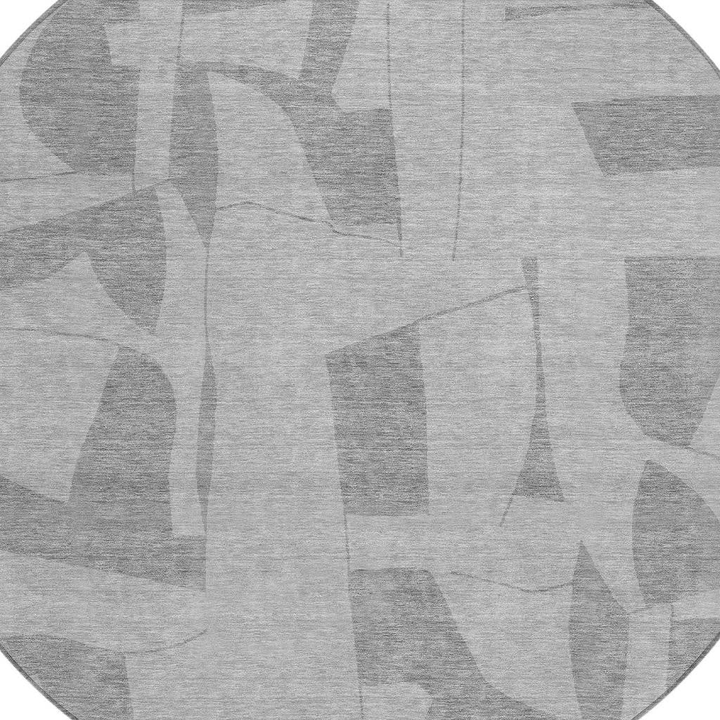 8' Gray And Silver Round Geometric Washable Indoor Outdoor Area Rug Homeroots Outdoor
