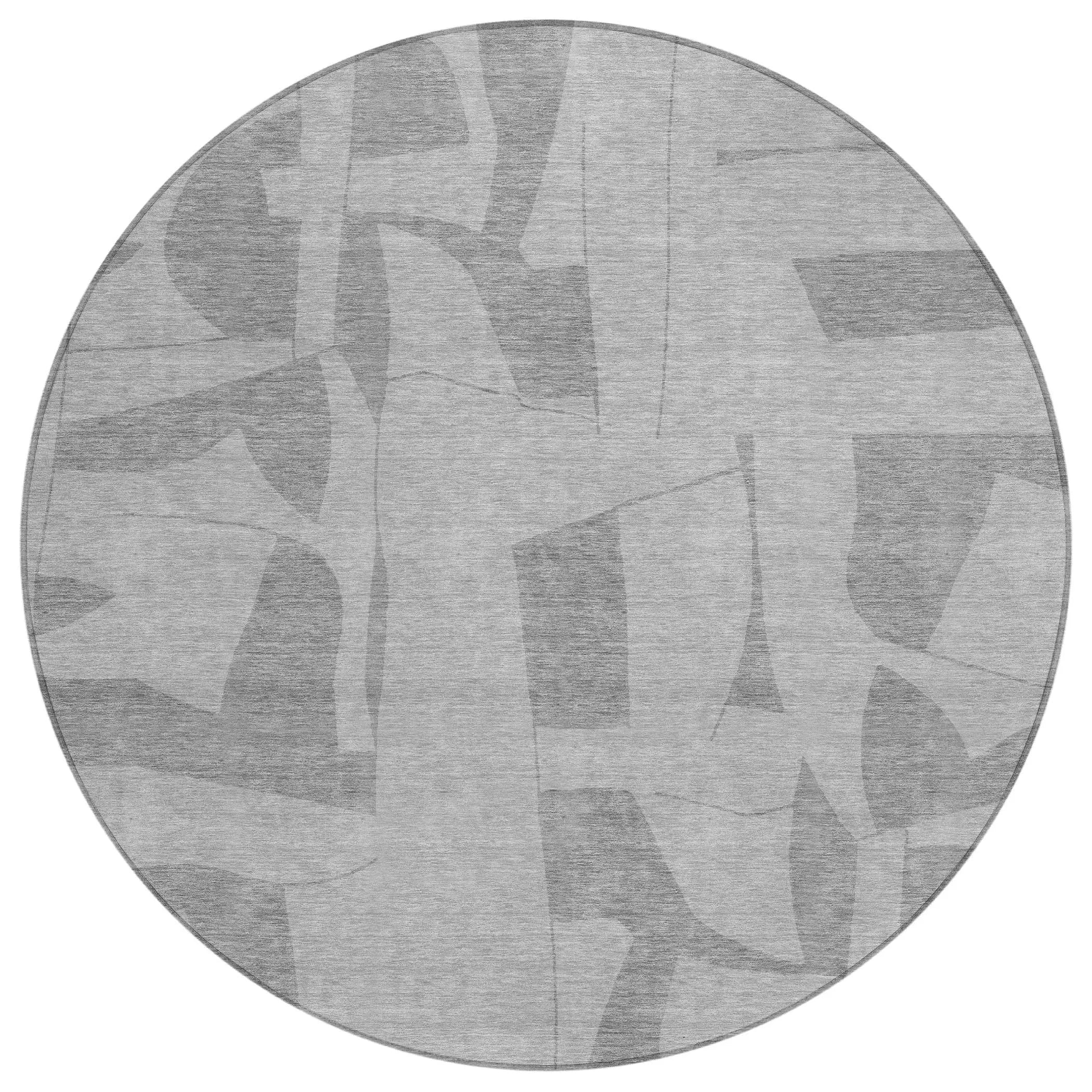 8' Gray And Silver Round Geometric Washable Indoor Outdoor Area Rug Homeroots Outdoor