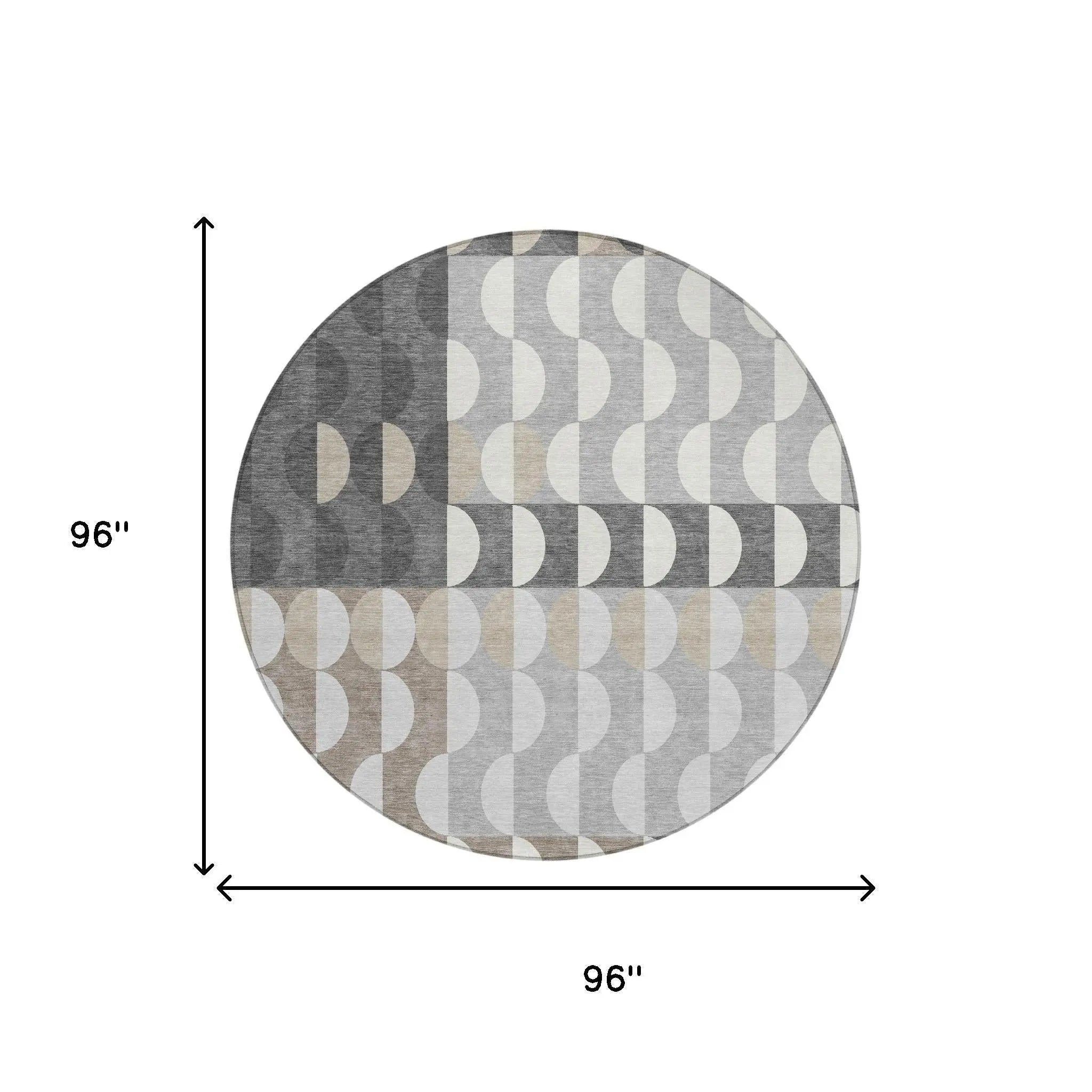 8' Gray And Silver Round Geometric Washable Indoor Outdoor Area Rug Homeroots Outdoor