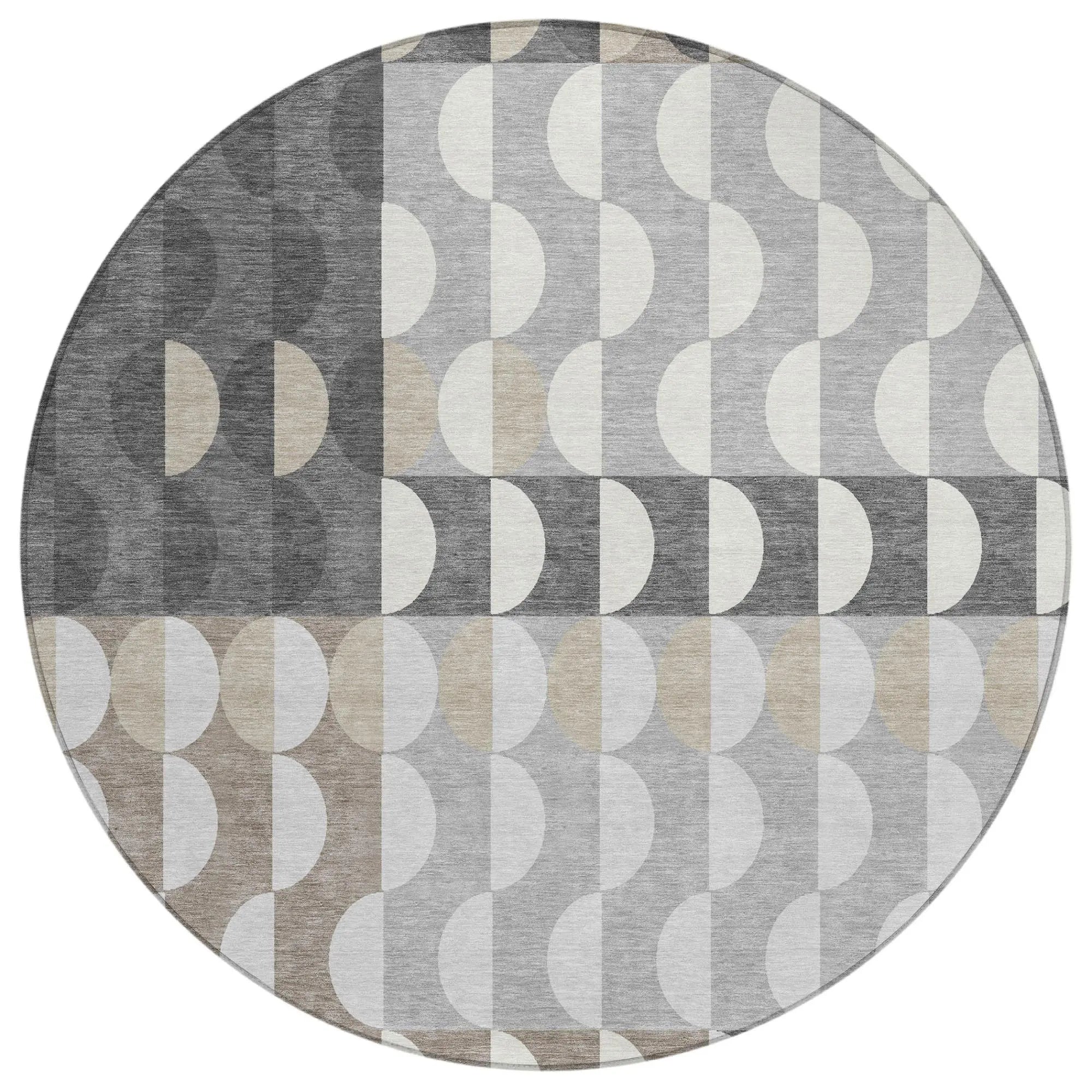 8' Gray And Silver Round Geometric Washable Indoor Outdoor Area Rug Homeroots Outdoor