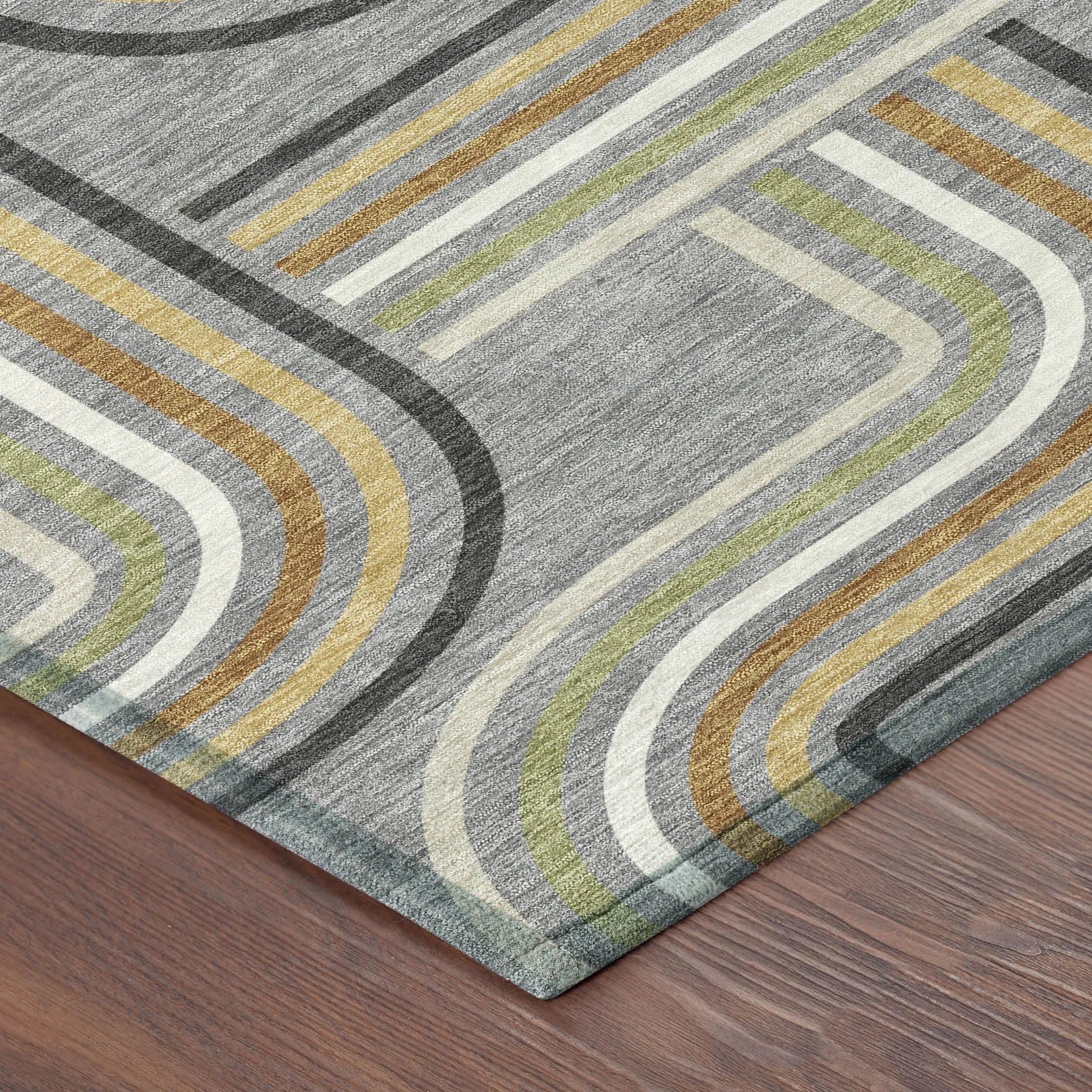 8' Gray And Silver Round Geometric Washable Indoor Outdoor Area Rug Homeroots Outdoor