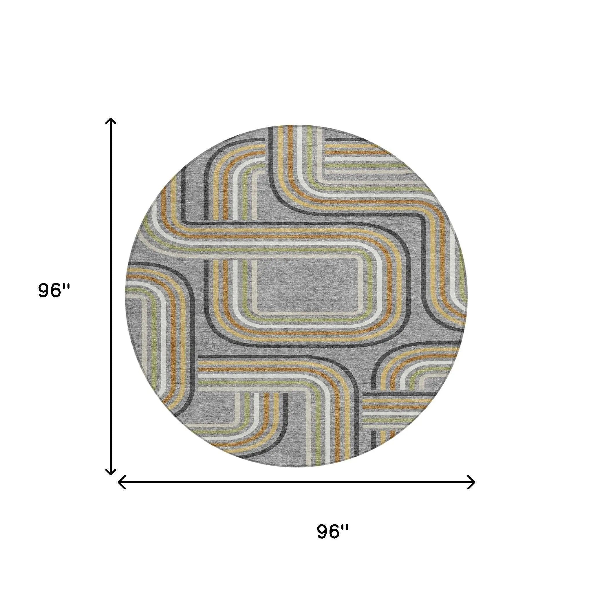 8' Gray And Silver Round Geometric Washable Indoor Outdoor Area Rug Homeroots Outdoor