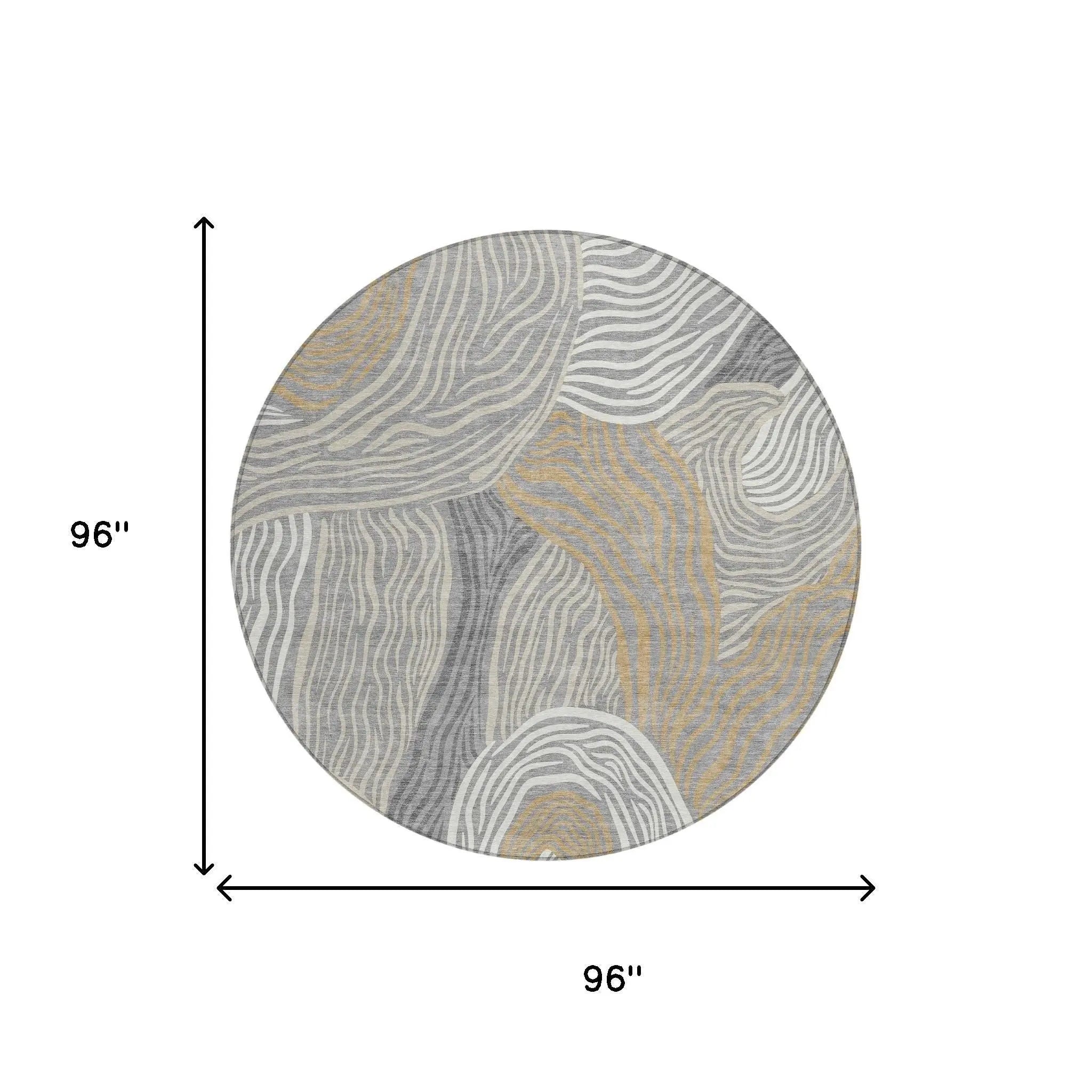 8' Gray And Silver Round Ikat Washable Indoor Outdoor Area Rug Homeroots Outdoor