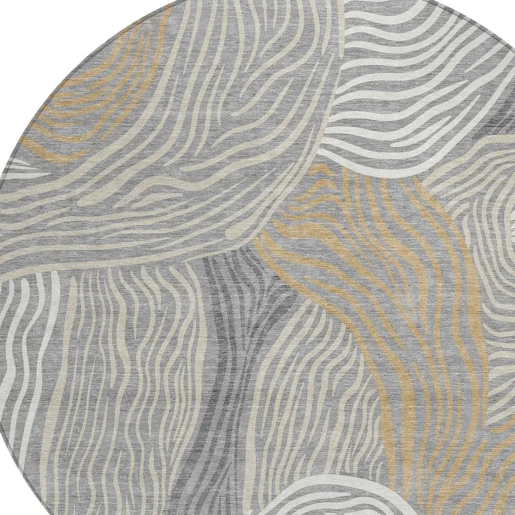 8' Gray And Silver Round Ikat Washable Indoor Outdoor Area Rug Homeroots Outdoor