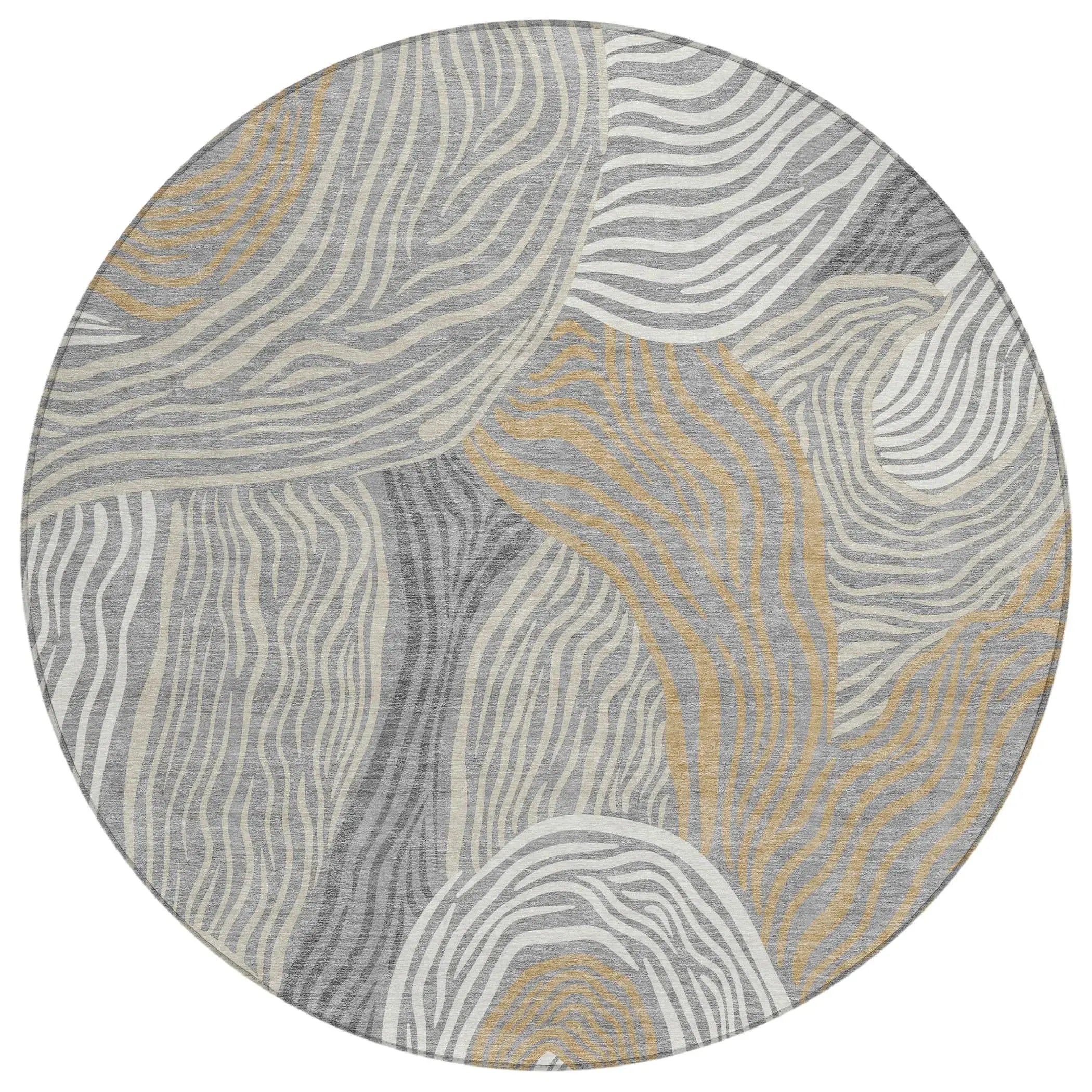 8' Gray And Silver Round Ikat Washable Indoor Outdoor Area Rug Homeroots Outdoor
