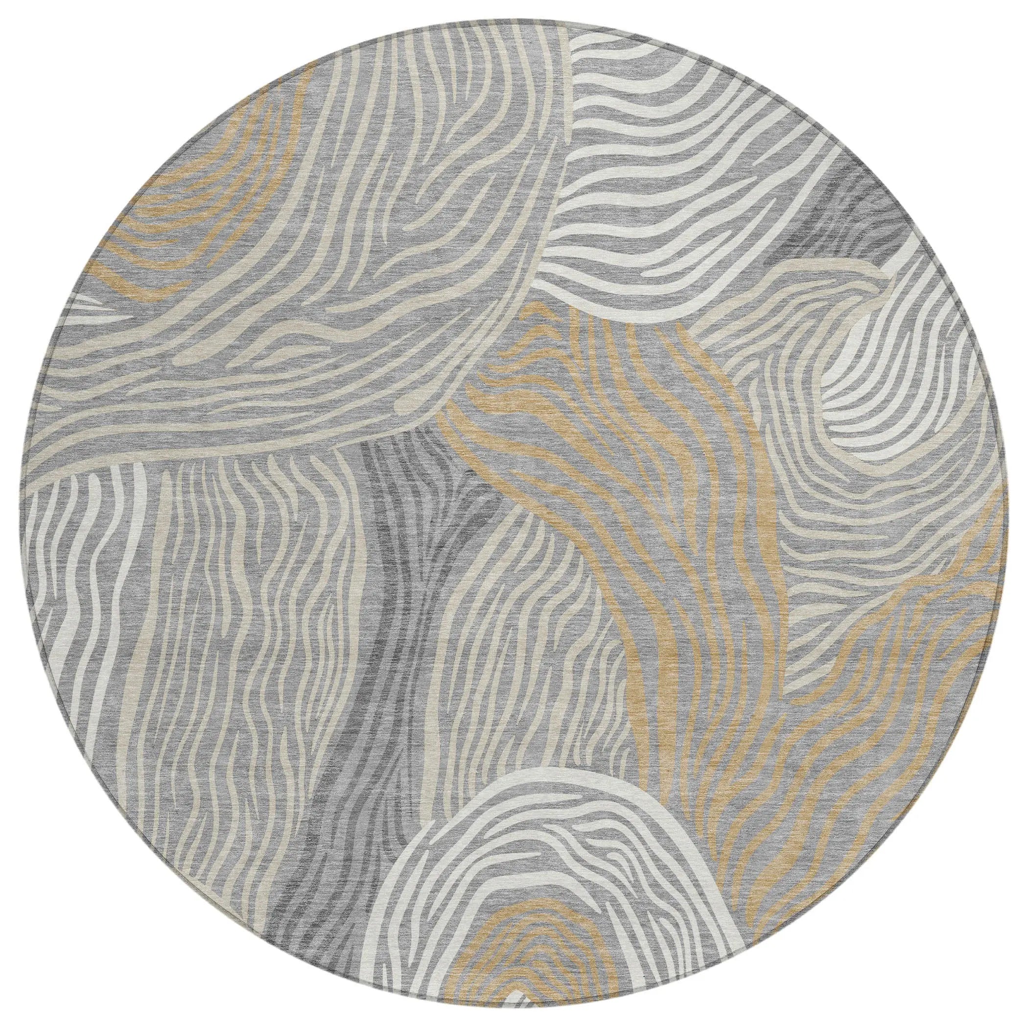 8' Gray And Silver Round Ikat Washable Indoor Outdoor Area Rug Homeroots Outdoor