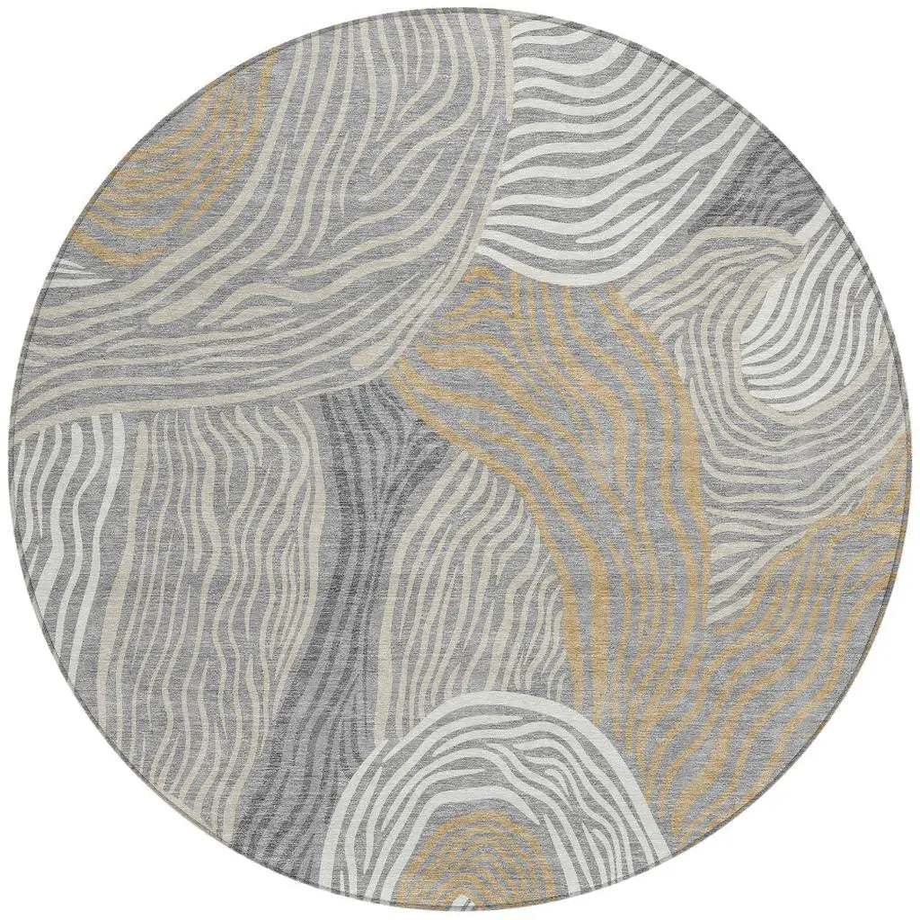 8' Gray And Silver Round Ikat Washable Indoor Outdoor Area Rug Homeroots Outdoor