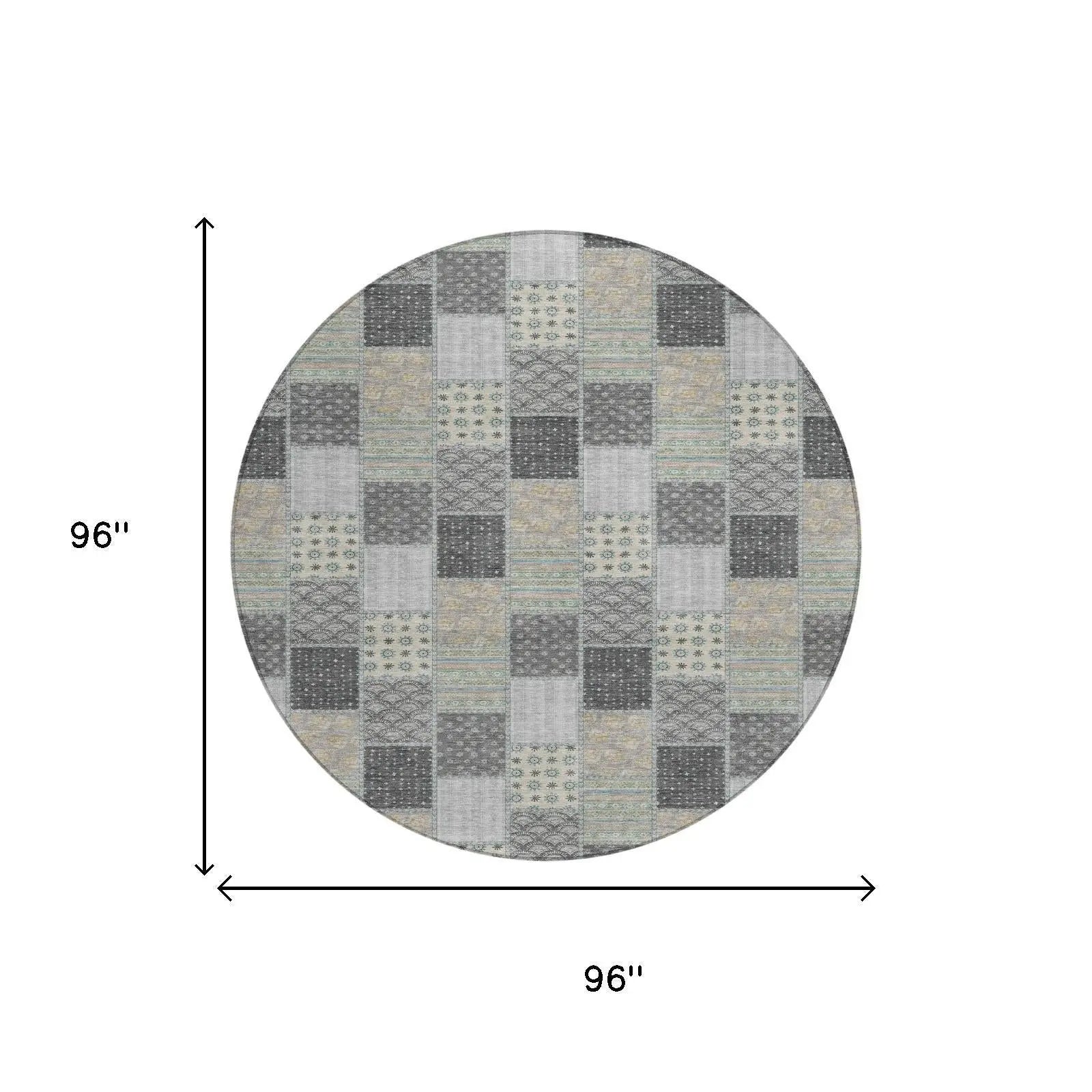 8' Gray And Silver Round Patchwork Washable Indoor Outdoor Area Rug Homeroots Outdoor