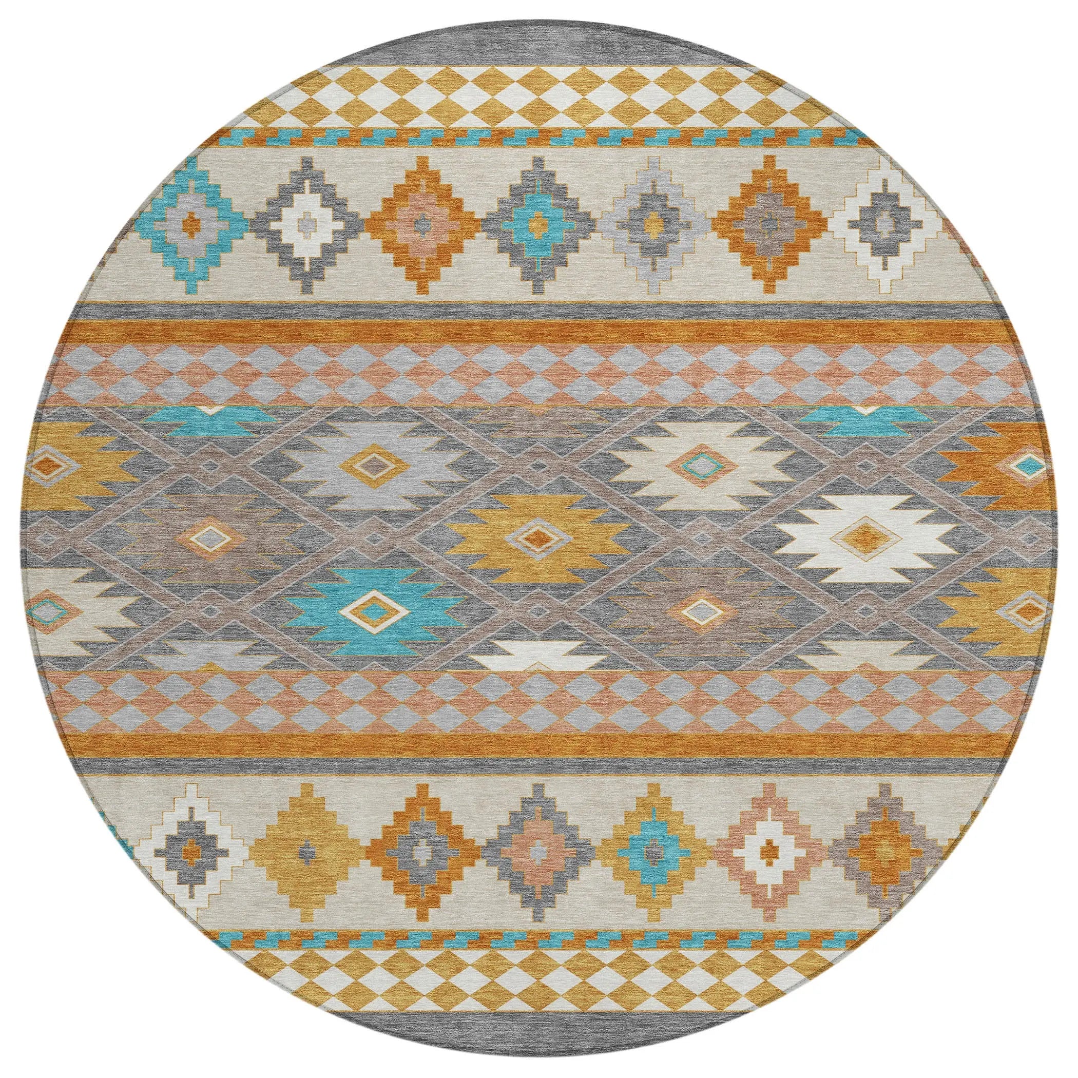 8' Gray And Silver Round Southwestern Washable Indoor Outdoor Area Rug Homeroots Outdoor