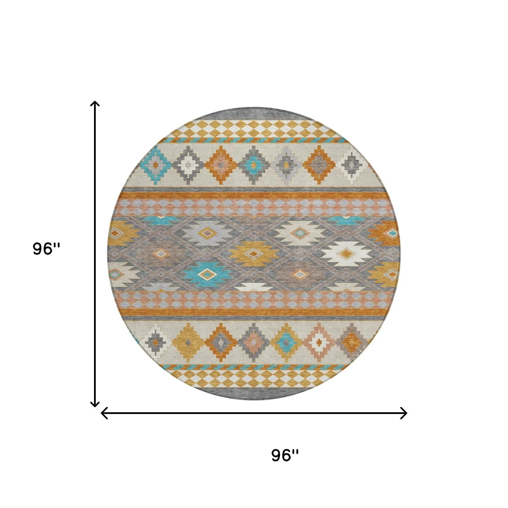 8' Gray And Silver Round Southwestern Washable Indoor Outdoor Area Rug Homeroots Outdoor