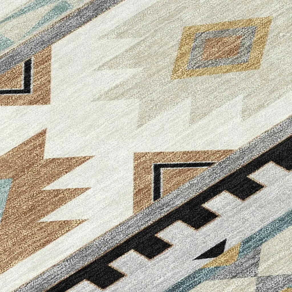 8' Gray And Silver Round Southwestern Washable Indoor Outdoor Area Rug Homeroots Outdoor