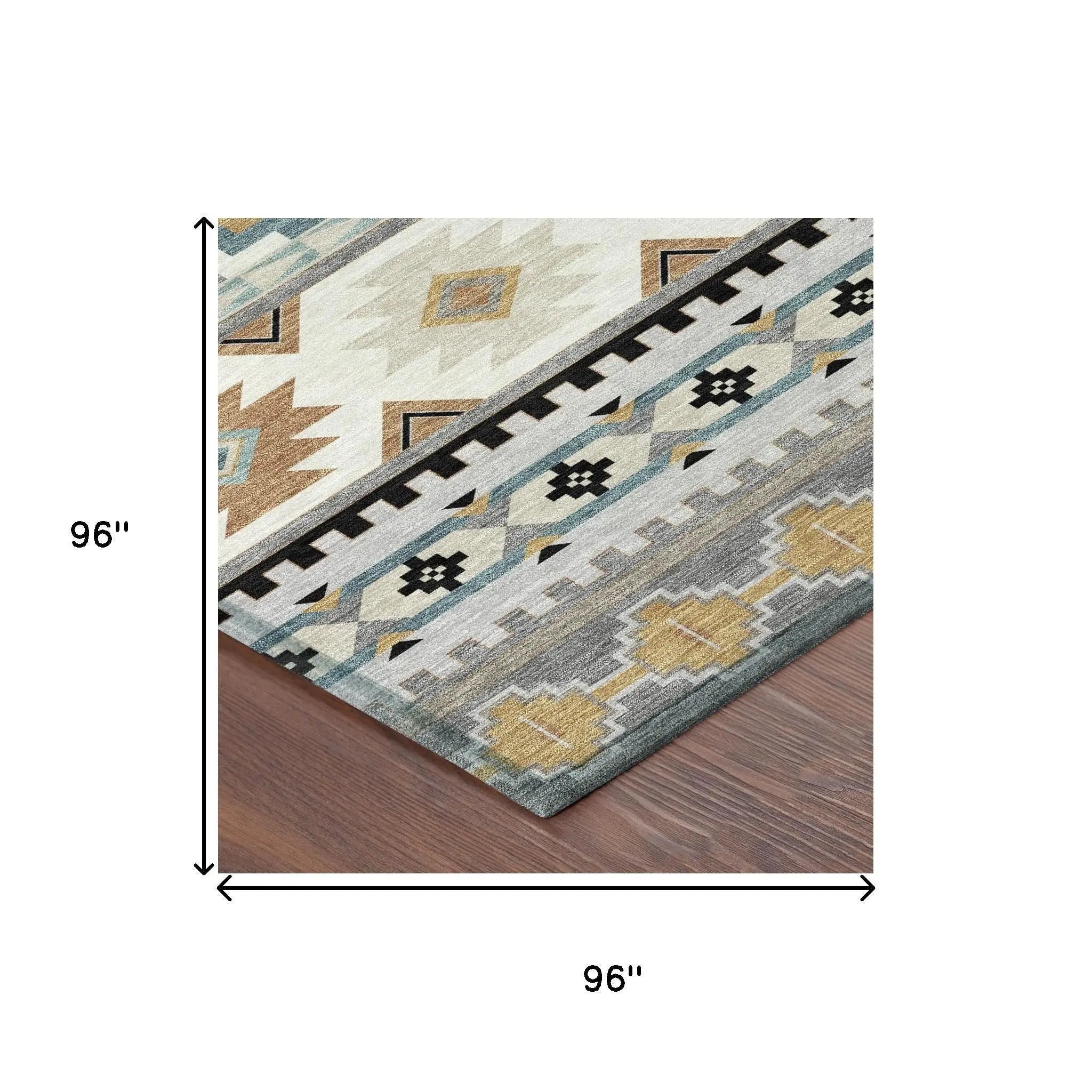 8' Gray And Silver Round Southwestern Washable Indoor Outdoor Area Rug Homeroots Outdoor