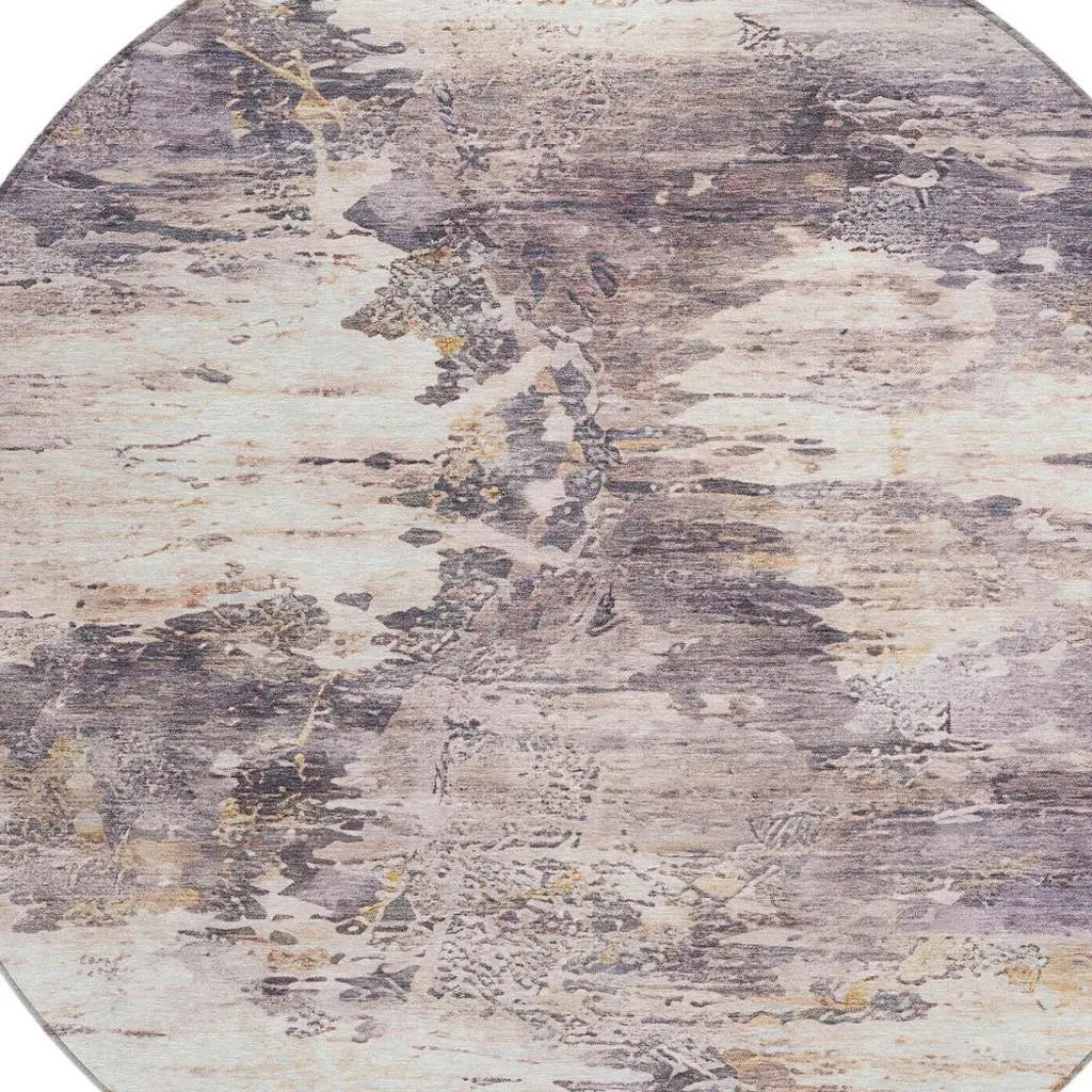 8' Gray And Tan Round Abstract Washable Indoor Outdoor Area Rug Homeroots Outdoor